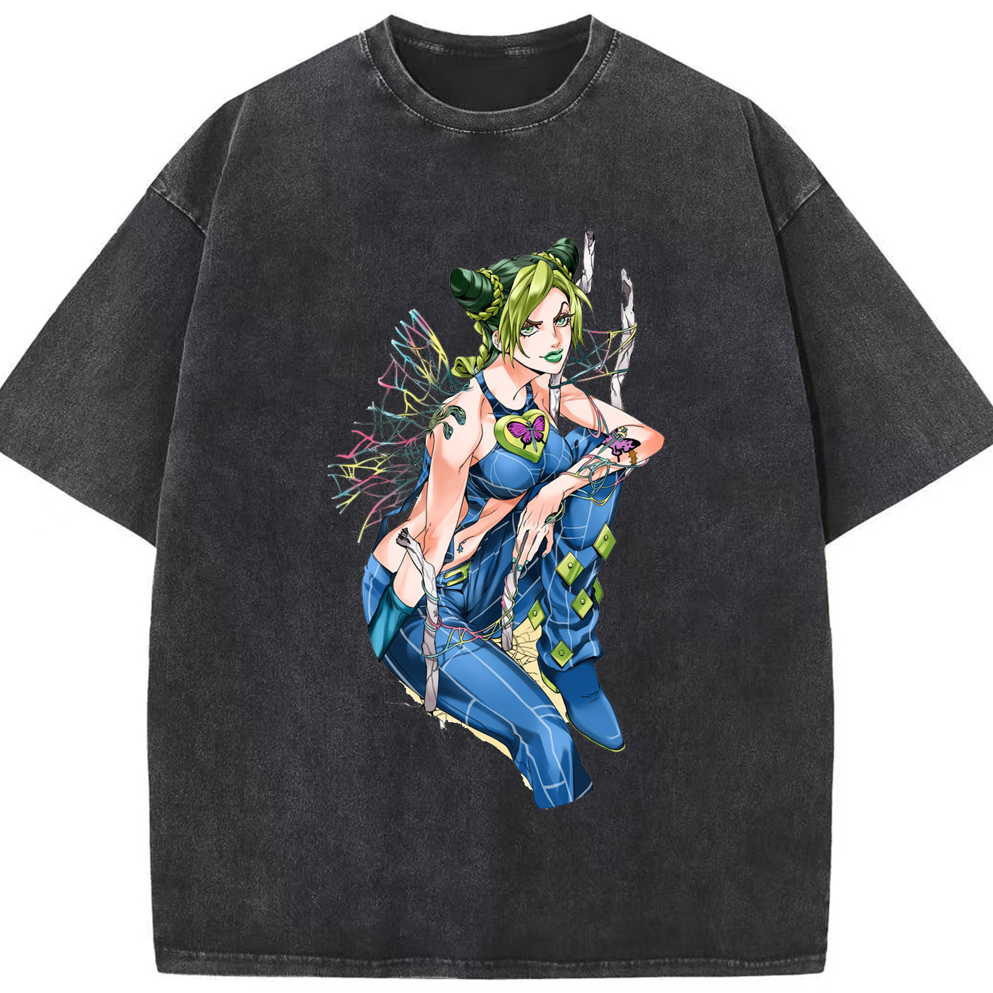 （画像用） "ジョジョの奇妙な冒険 くうじょう ジョリーン JoJo's Bizarre Adventure Jolyne Cujoh " 綿100% ヴィンテージ風 半袖Tシャツ（フロントプリント）