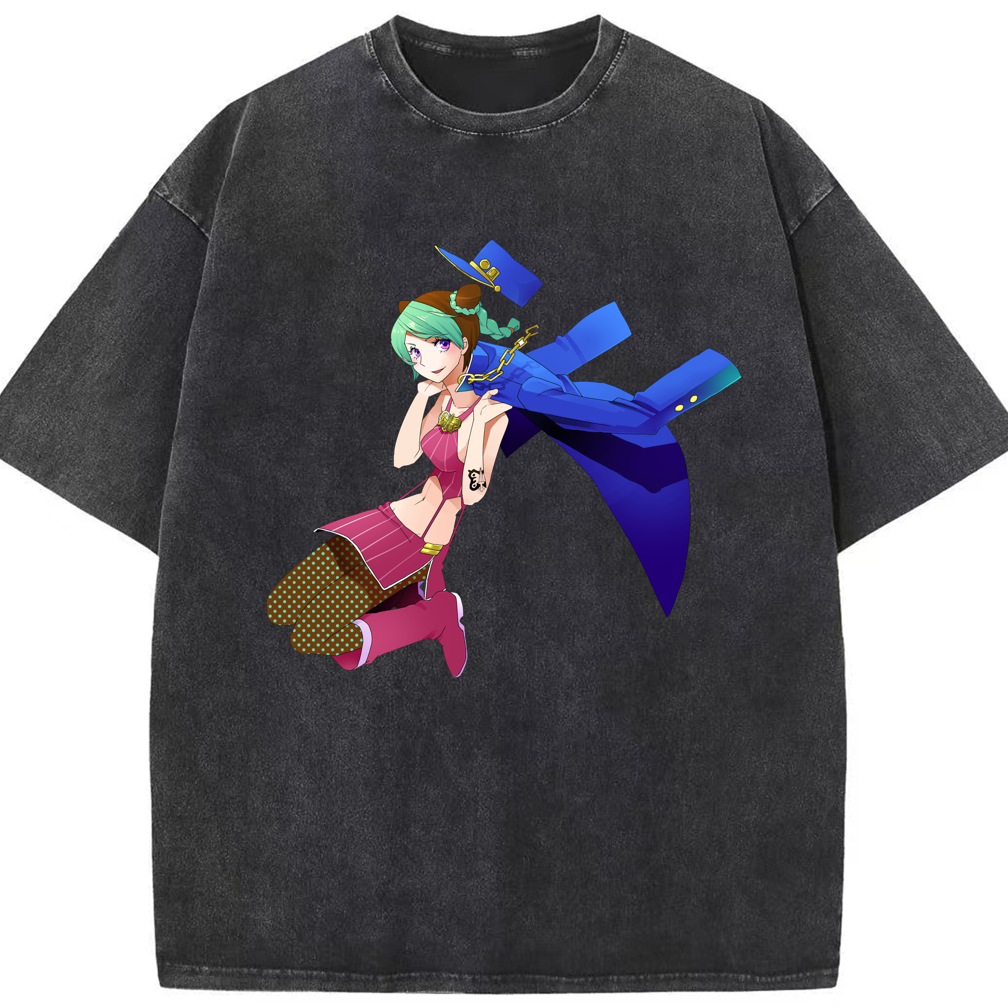 （画像用） "ジョジョの奇妙な冒険 くうじょう ジョリーン JoJo's Bizarre Adventure Jolyne Cujoh " 綿100% ヴィンテージ風 半袖Tシャツ（フロントプリント）