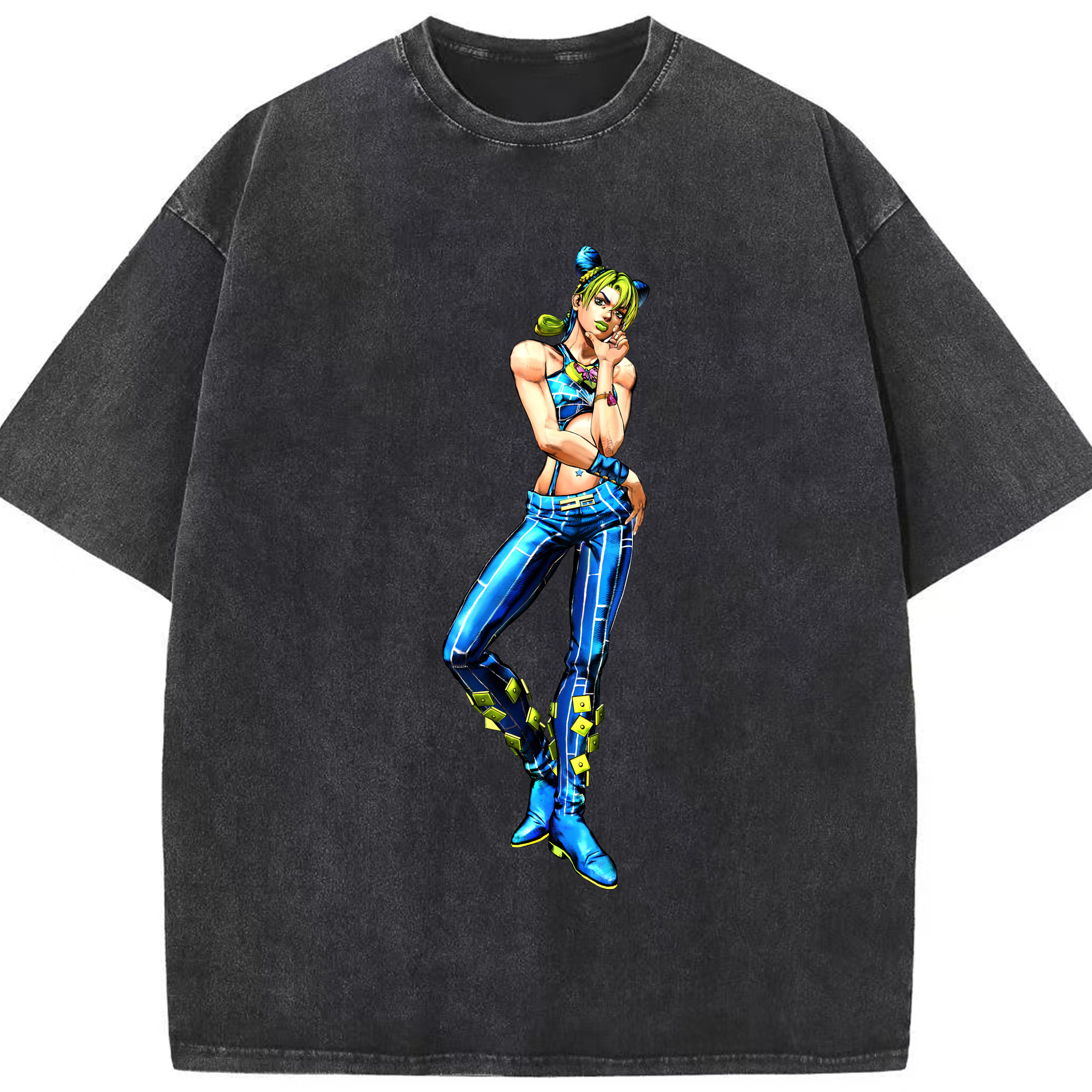 （画像用） "ジョジョの奇妙な冒険 くうじょう ジョリーン JoJo's Bizarre Adventure Jolyne Cujoh " 綿100% ヴィンテージ風 半袖Tシャツ（フロントプリント）