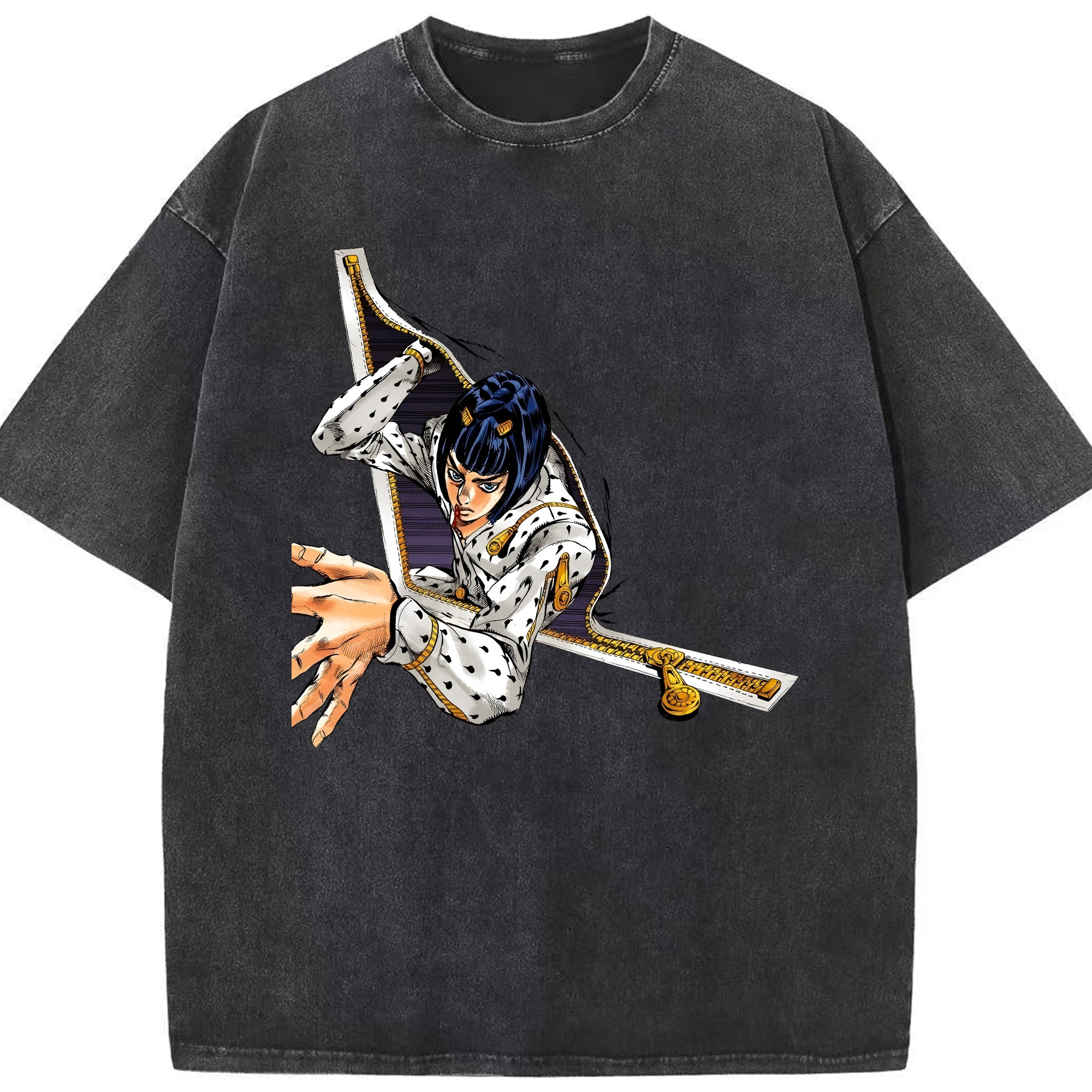 （画像用） ジョジョの奇妙な冒険 ブローノ?ブチャラティ JoJo's Bizarre Adventure Bruno Bucciarati 綿100% ヴィンテージ風 半袖Tシャツ（フロントプリント）