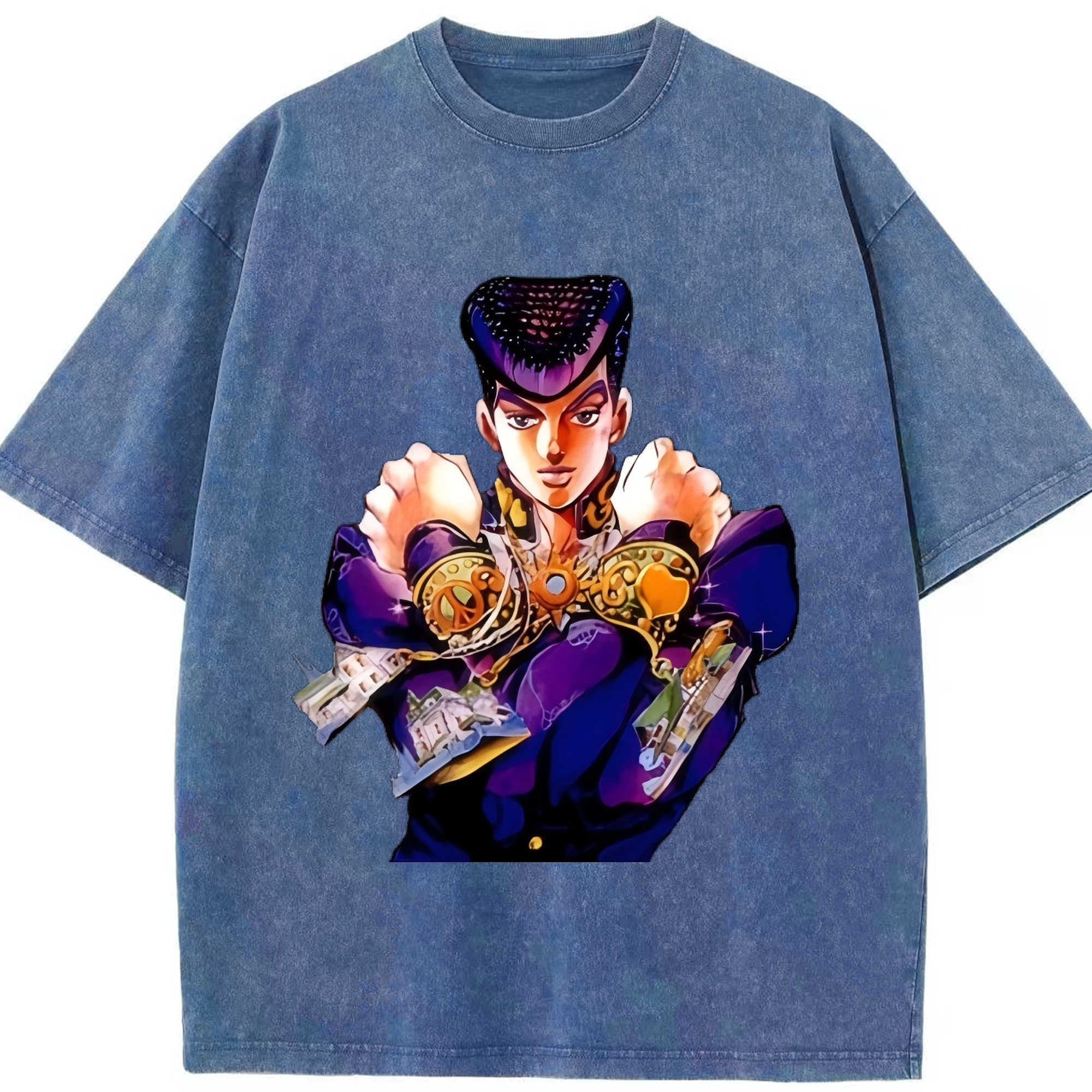（画像用） ジョジョの奇妙な冒険 ひがしかた じょうすけ JoJo's Bizarre Adventure Higashikata Josuke 綿100% ヴィンテージ風 半袖Tシャツ（フロントプリント）