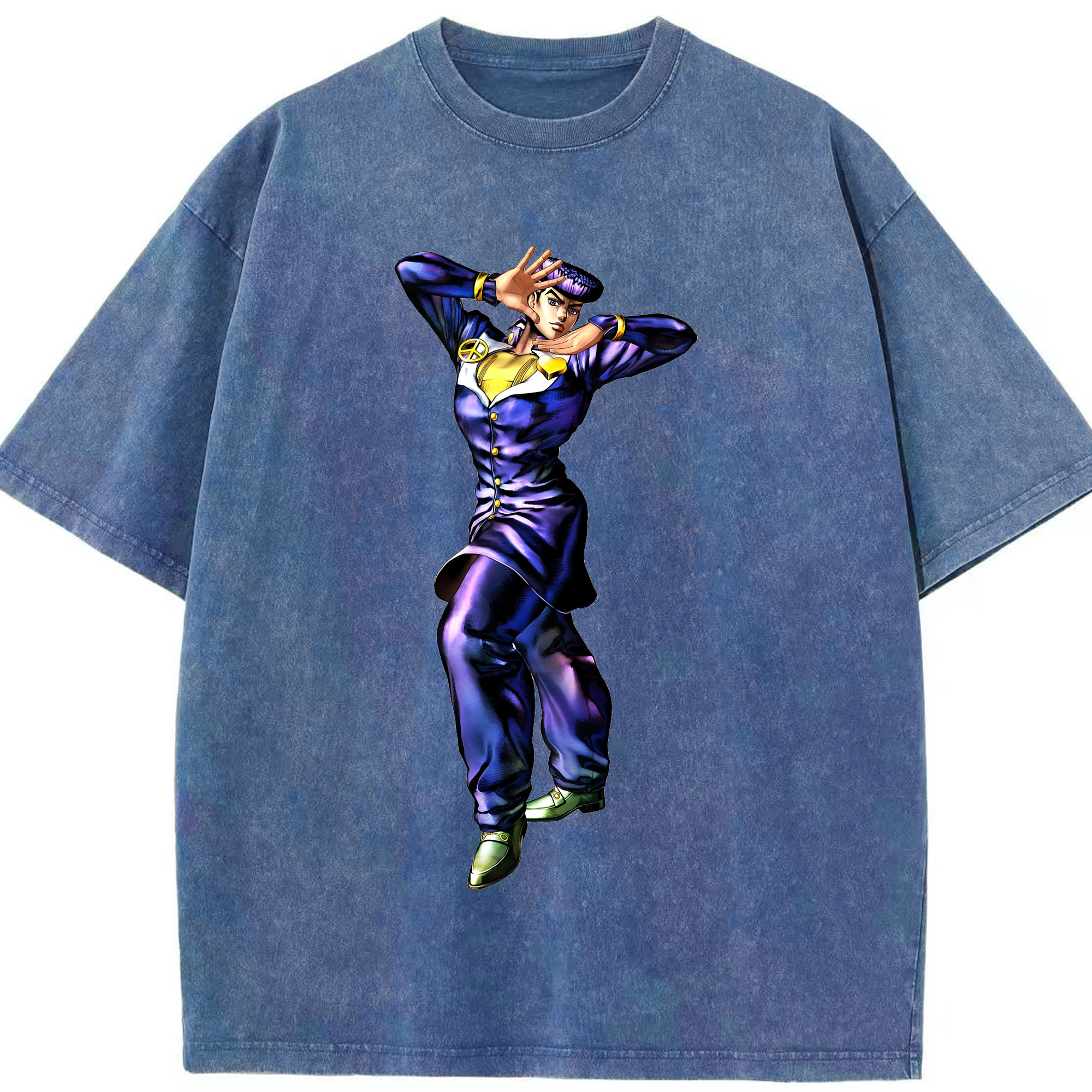 （画像用） ジョジョの奇妙な冒険 ひがしかた じょうすけ JoJo's Bizarre Adventure Higashikata Josuke 綿100% ヴィンテージ風 半袖Tシャツ（フロントプリント）