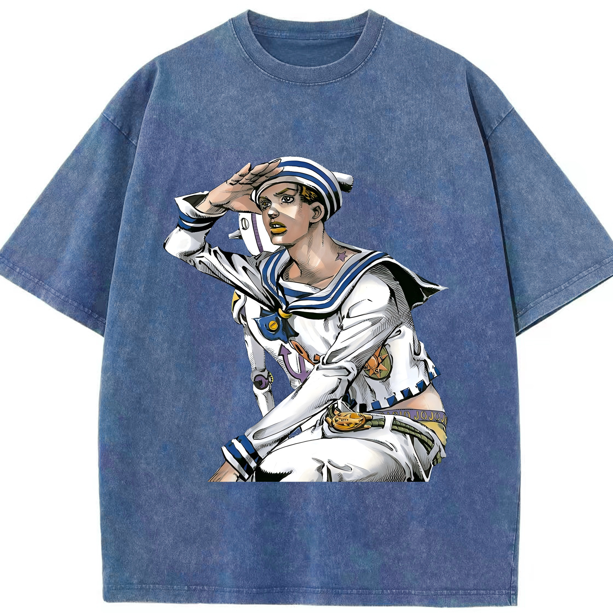 （画像用） ジョジョの奇妙な冒険 東方定助 JoJo's Bizarre Adventure Higashikata Josuke 綿100% ヴィンテージ風 半袖Tシャツ（フロントプリント）