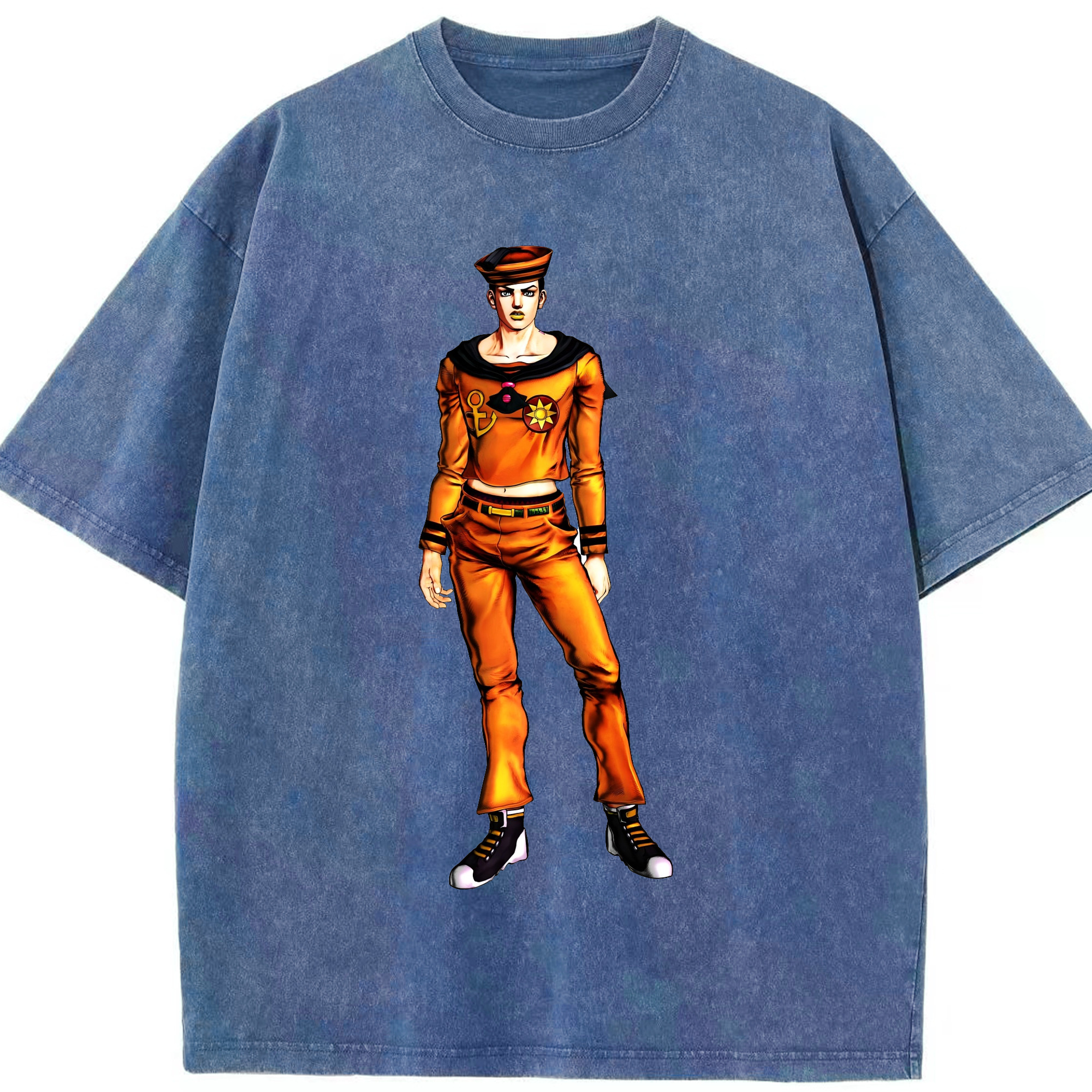 （画像用） ジョジョの奇妙な冒険 東方定助 JoJo's Bizarre Adventure Higashikata Josuke 綿100% ヴィンテージ風 半袖Tシャツ（フロントプリント）
