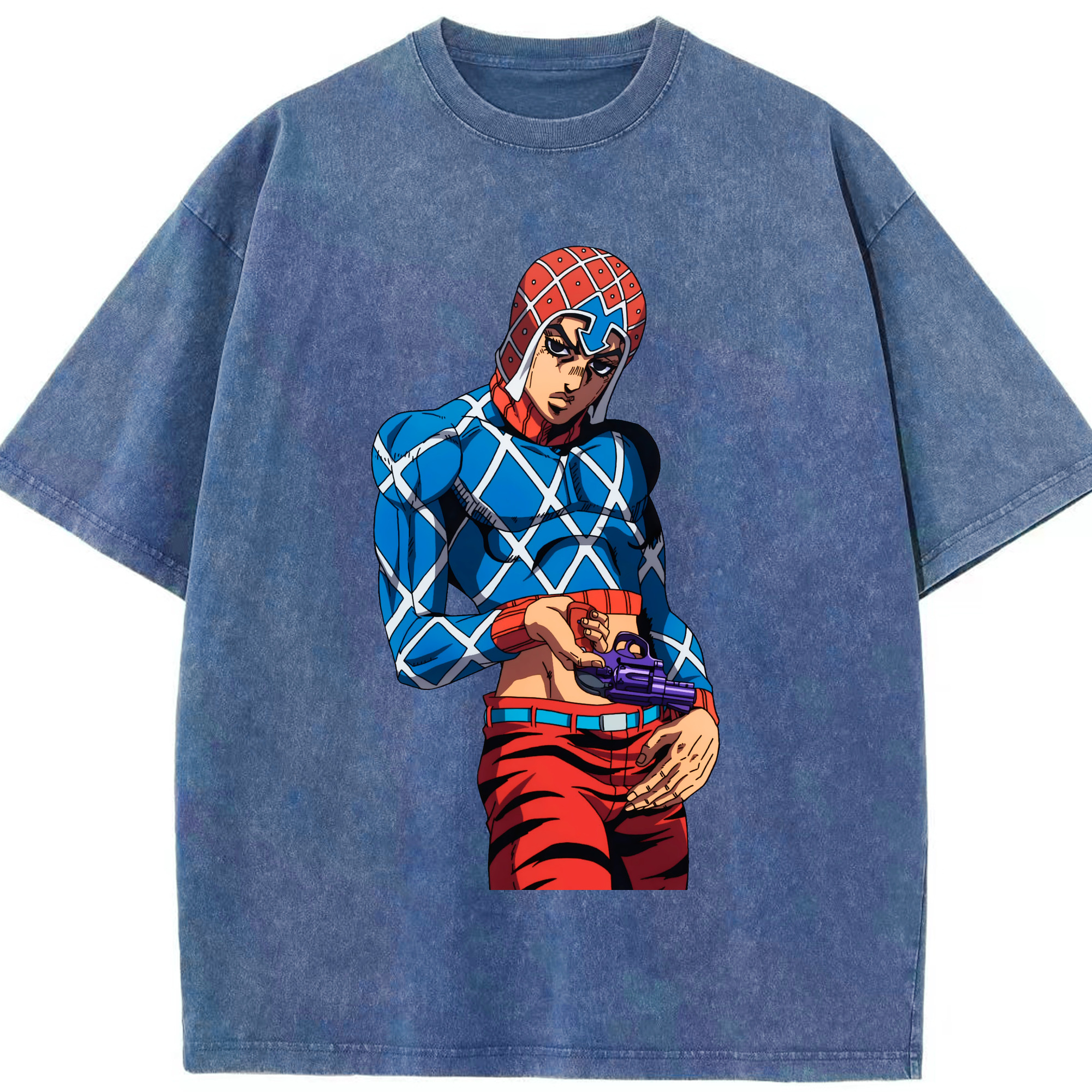 （画像用） ジョジョの奇妙な冒険 グイード?ミスタ JoJo's Bizarre Adventure Guido Mista 綿100% ヴィンテージ風 半袖Tシャツ（フロントプリント）