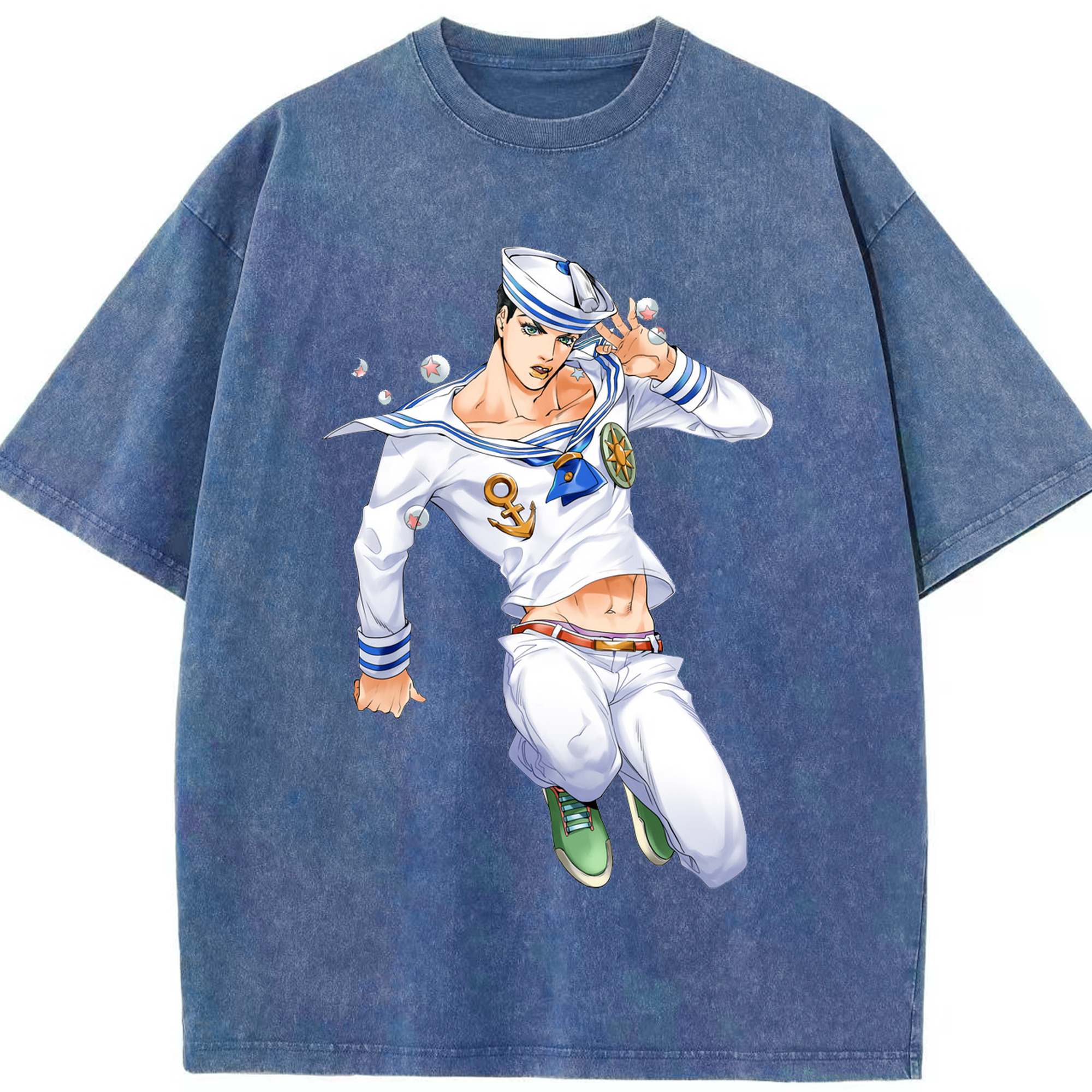 （画像用） ジョジョの奇妙な冒険 東方定助 JoJo's Bizarre Adventure Higashikata Josuke 綿100% ヴィンテージ風 半袖Tシャツ（フロントプリント）