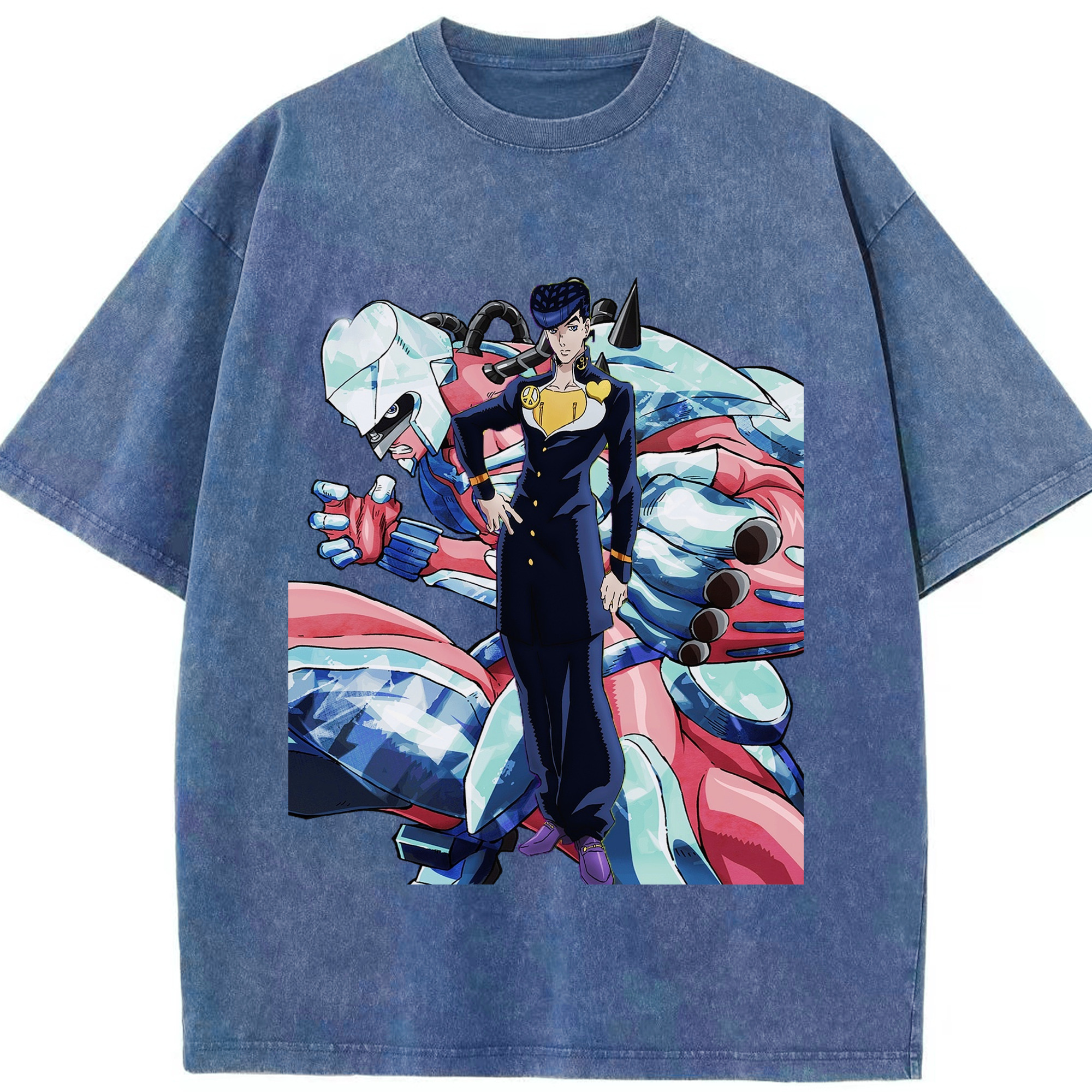 （画像用） ジョジョの奇妙な冒険 ひがしかた じょうすけ JoJo's Bizarre Adventure Higashikata Josuke 綿100% ヴィンテージ風 半袖Tシャツ（フロントプリント）