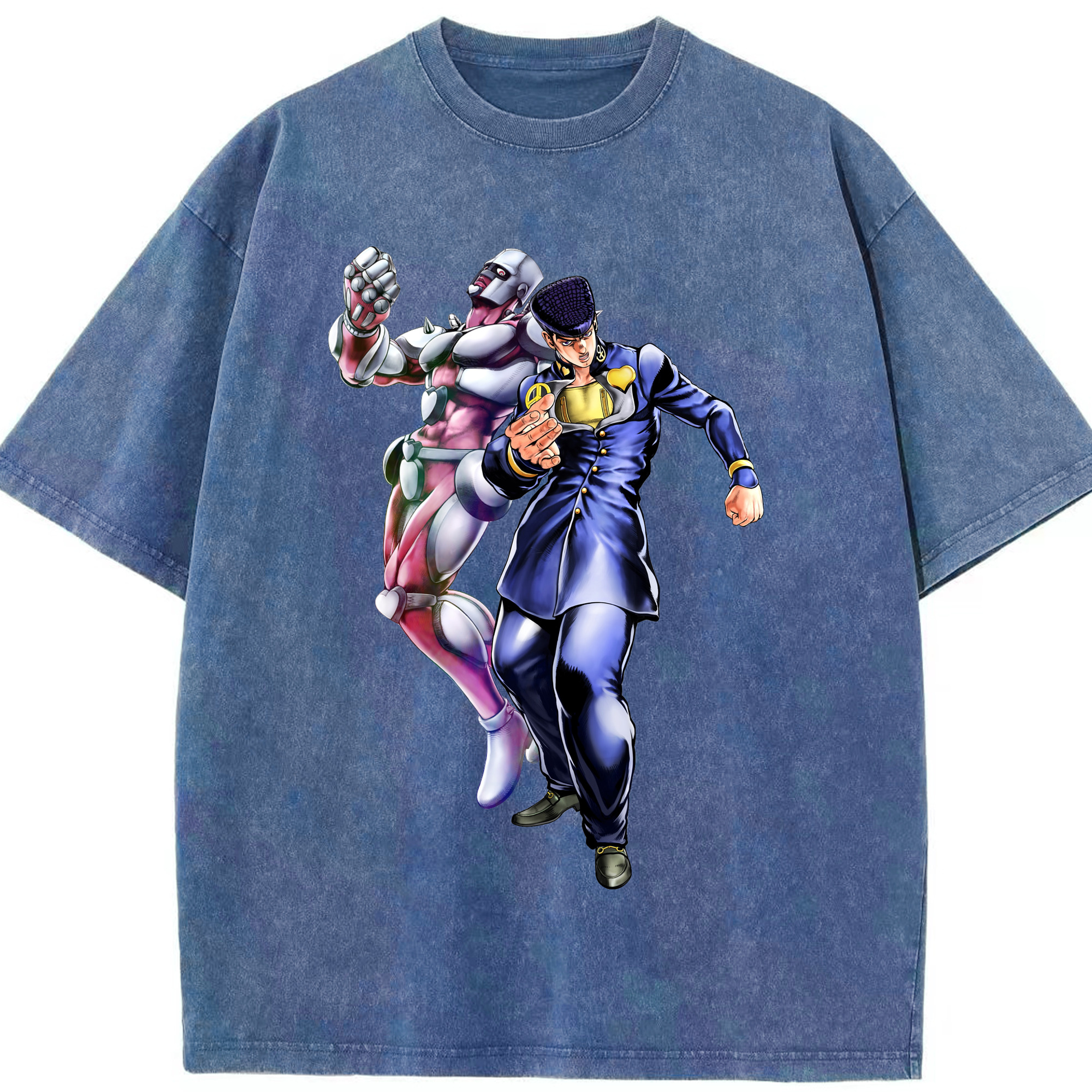 （画像用） ジョジョの奇妙な冒険 ひがしかた じょうすけ JoJo's Bizarre Adventure Higashikata Josuke 綿100% ヴィンテージ風 半袖Tシャツ（フロントプリント）