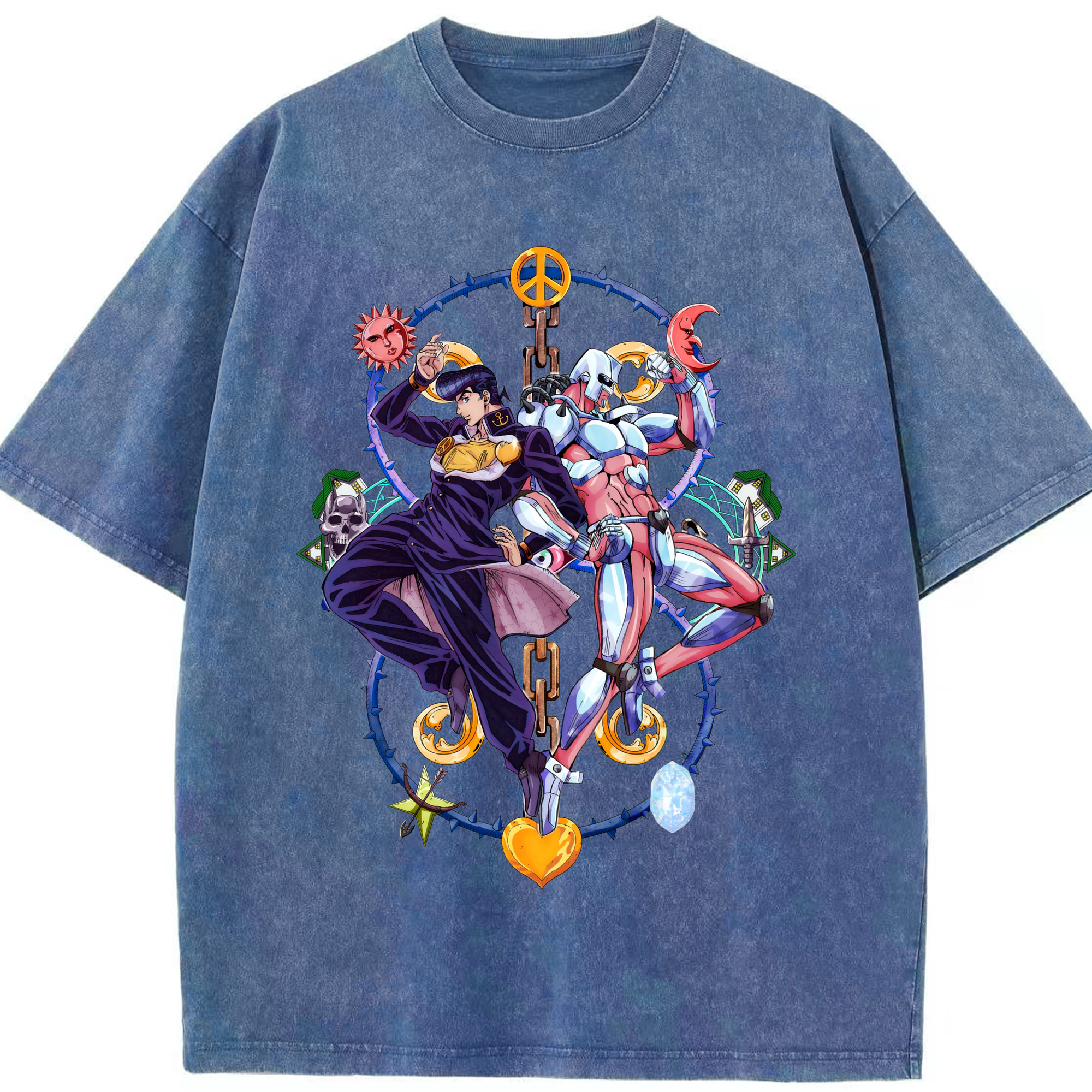 （画像用） ジョジョの奇妙な冒険 ひがしかた じょうすけ JoJo's Bizarre Adventure Higashikata Josuke 綿100% ヴィンテージ風 半袖Tシャツ（フロントプリント）