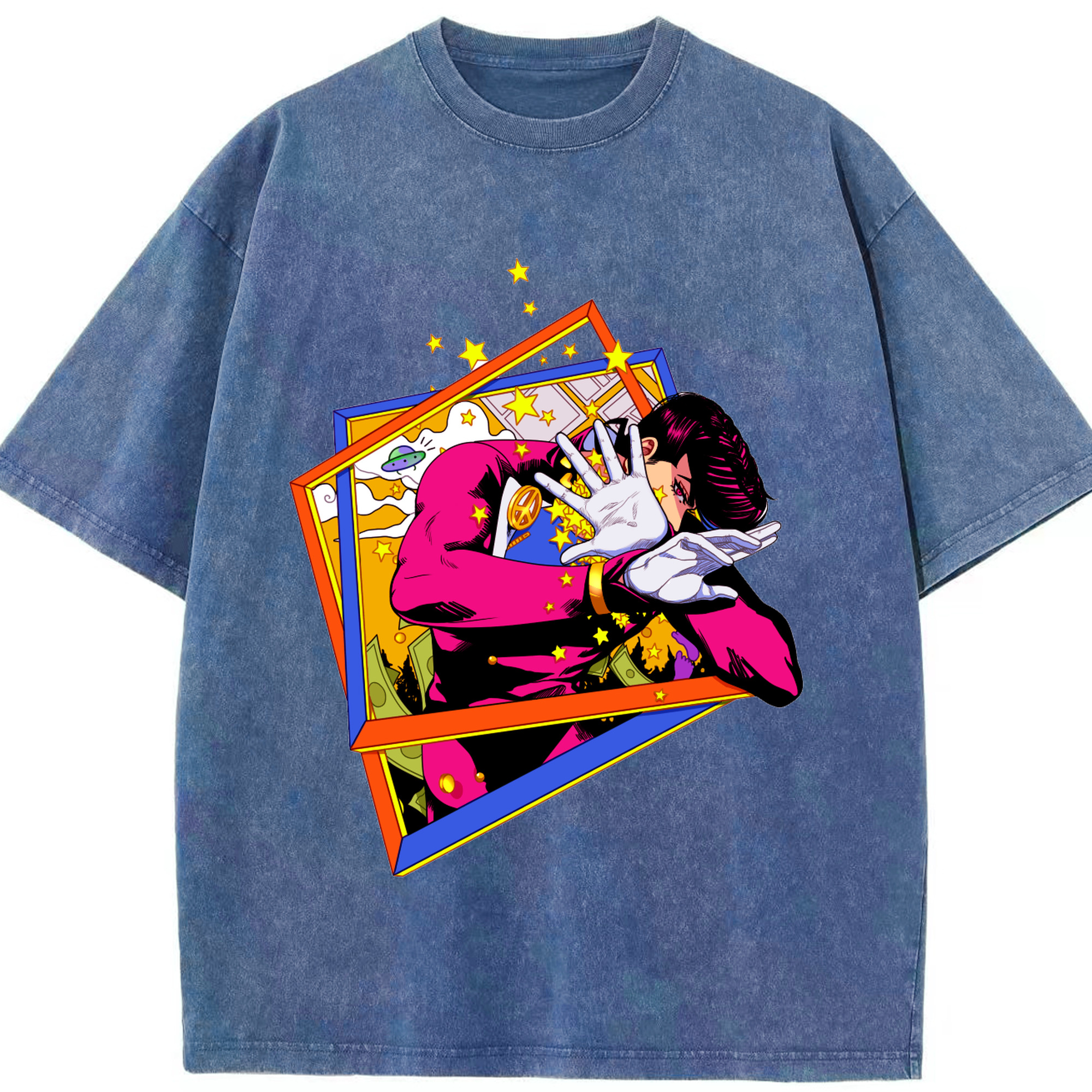 （画像用） ジョジョの奇妙な冒険 ひがしかた じょうすけ JoJo's Bizarre Adventure Higashikata Josuke 綿100% ヴィンテージ風 半袖Tシャツ（フロントプリント）