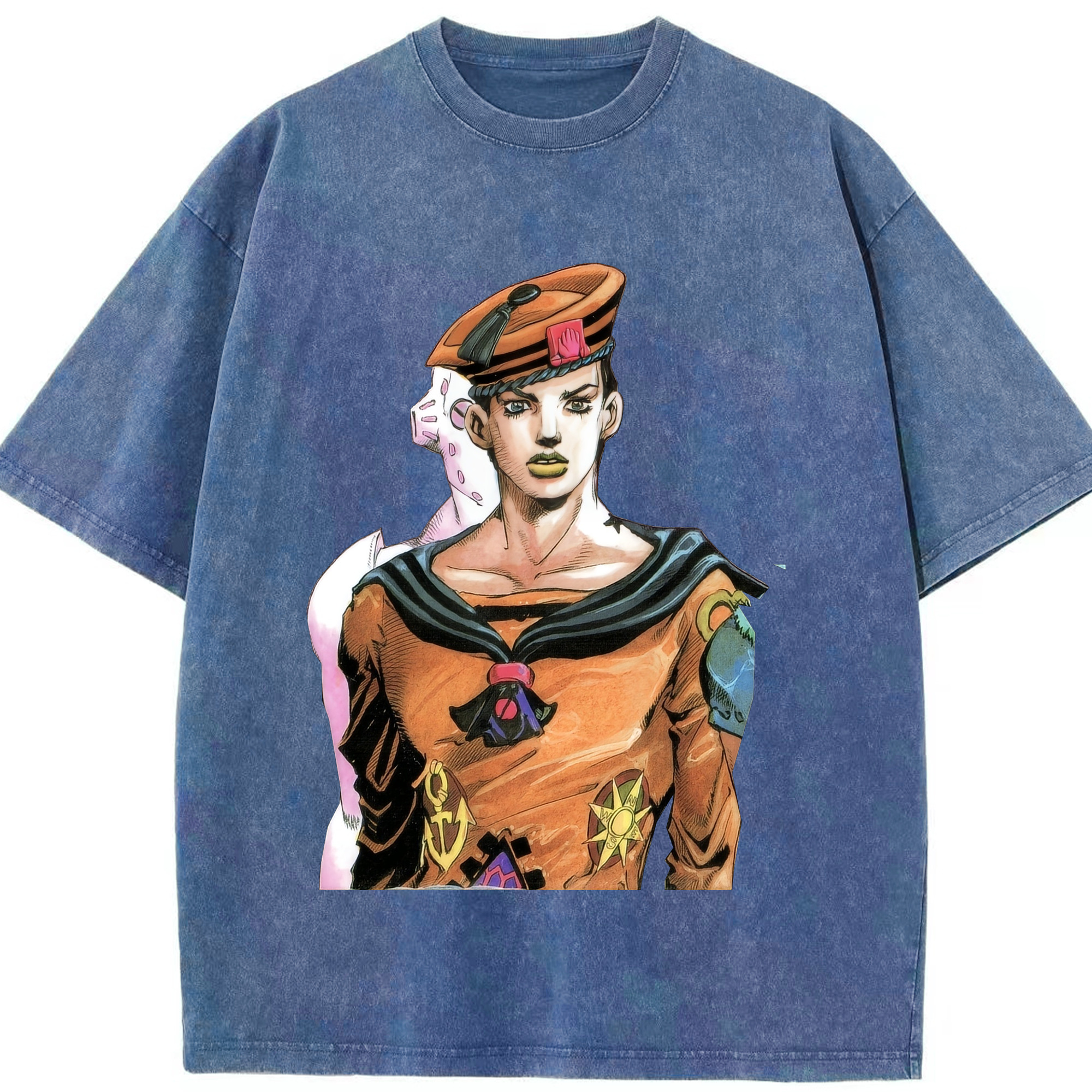 （画像用） ジョジョの奇妙な冒険 東方定助 JoJo's Bizarre Adventure Higashikata Josuke 綿100% ヴィンテージ風 半袖Tシャツ（フロントプリント）