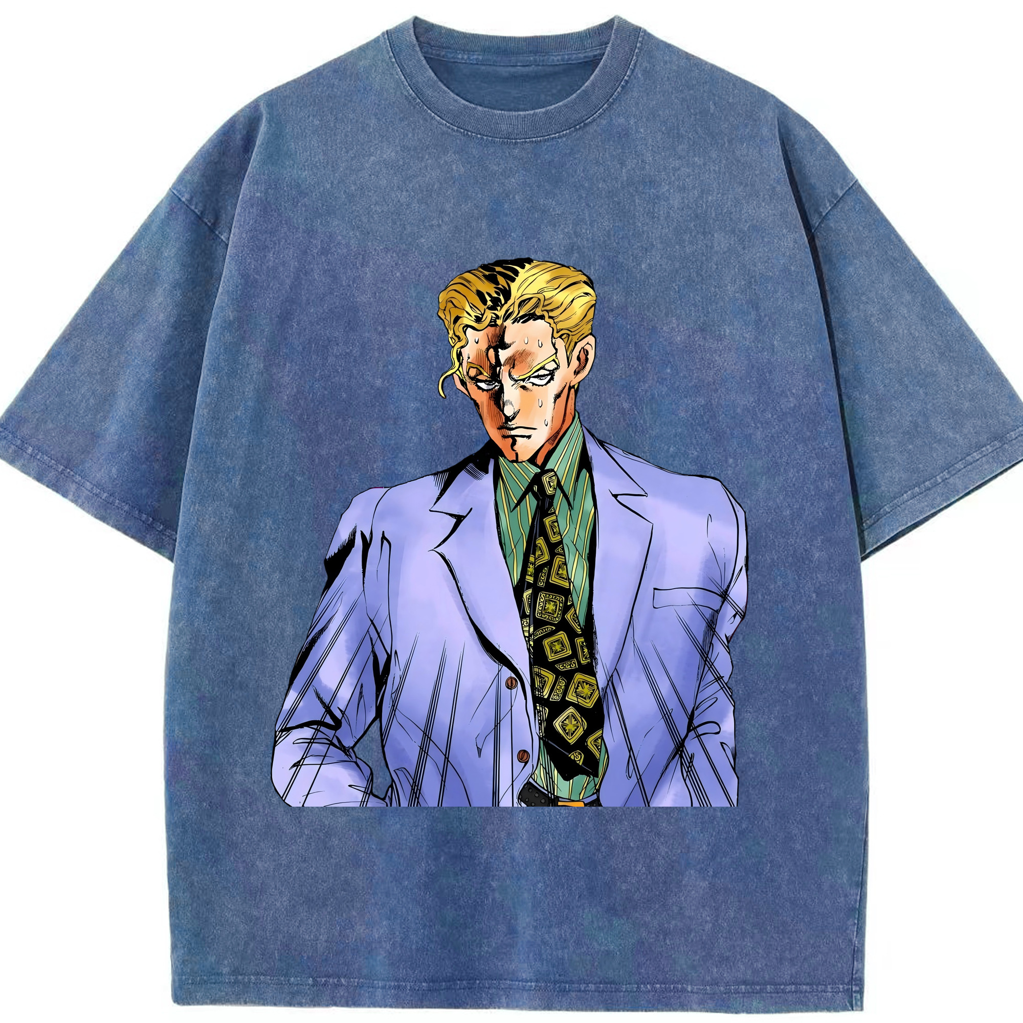 （画像用） ジョジョの奇妙な冒険 きら よしかげ JoJo's Bizarre Adventure Kira Yoshikage 綿100% ヴィンテージ風 半袖Tシャツ（フロントプリント）