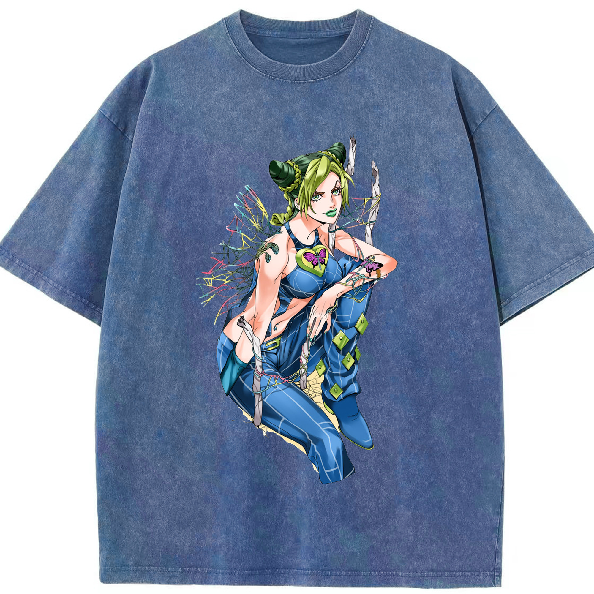 （画像用） "ジョジョの奇妙な冒険 くうじょう ジョリーン JoJo's Bizarre Adventure Jolyne Cujoh " 綿100% ヴィンテージ風 半袖Tシャツ（フロントプリント）