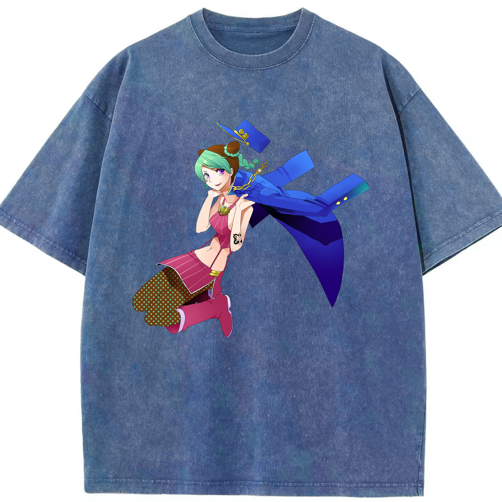 （画像用） "ジョジョの奇妙な冒険 くうじょう ジョリーン JoJo's Bizarre Adventure Jolyne Cujoh " 綿100% ヴィンテージ風 半袖Tシャツ（フロントプリント）
