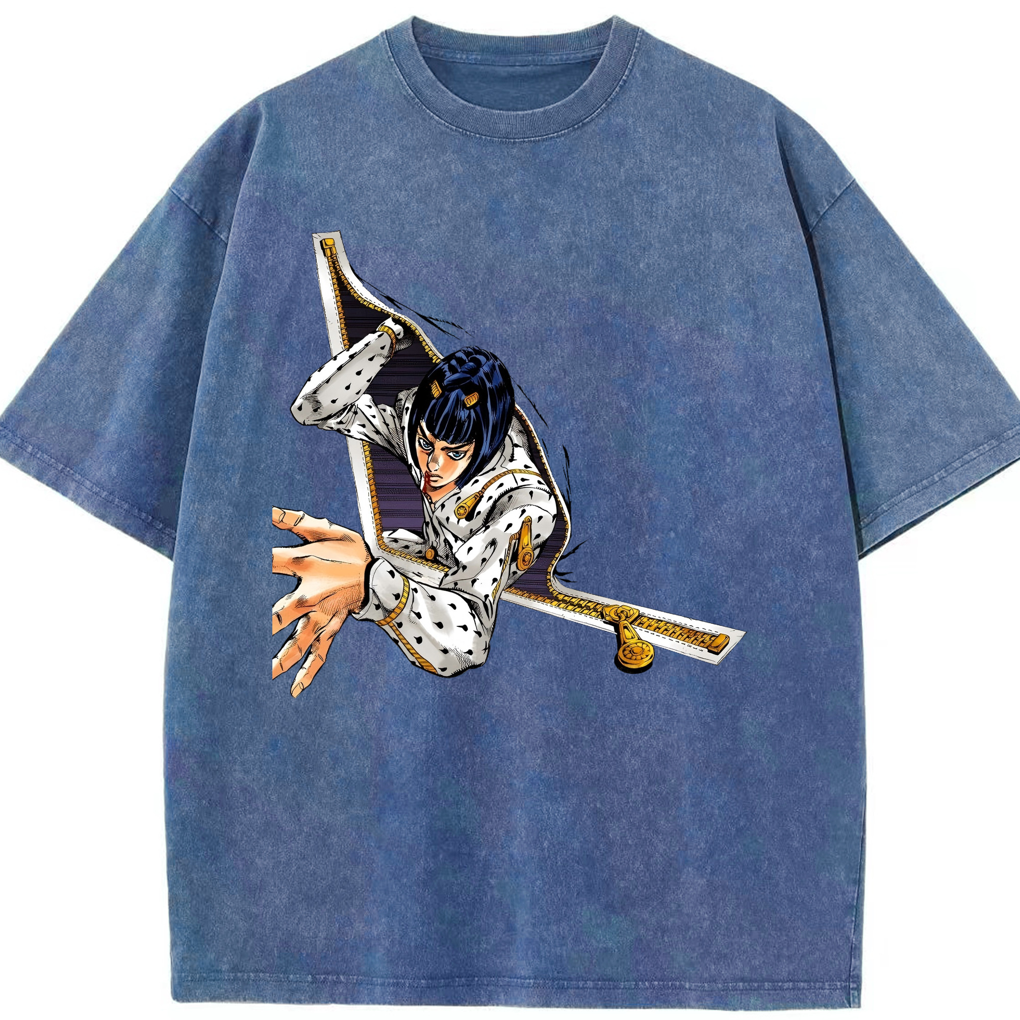 （画像用） ジョジョの奇妙な冒険 ブローノ?ブチャラティ JoJo's Bizarre Adventure Bruno Bucciarati 綿100% ヴィンテージ風 半袖Tシャツ（フロントプリント）