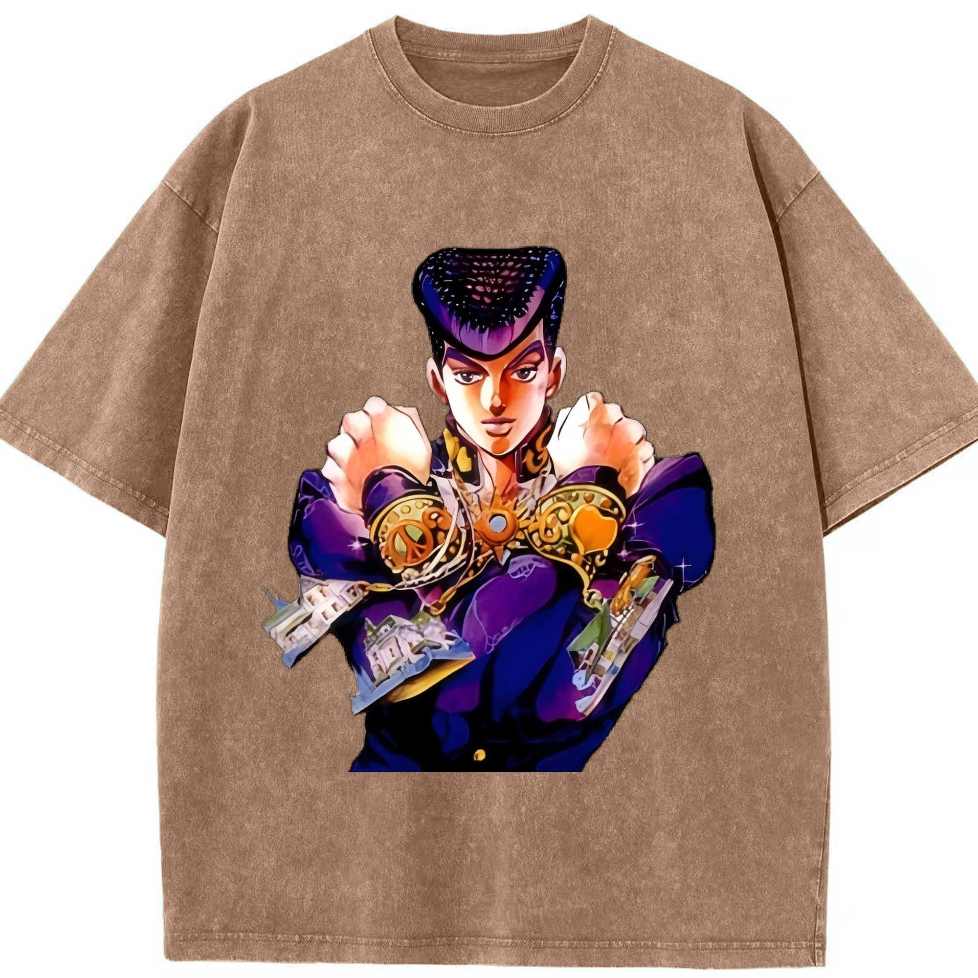 （画像用） ジョジョの奇妙な冒険 ひがしかた じょうすけ JoJo's Bizarre Adventure Higashikata Josuke 綿100% ヴィンテージ風 半袖Tシャツ（フロントプリント）