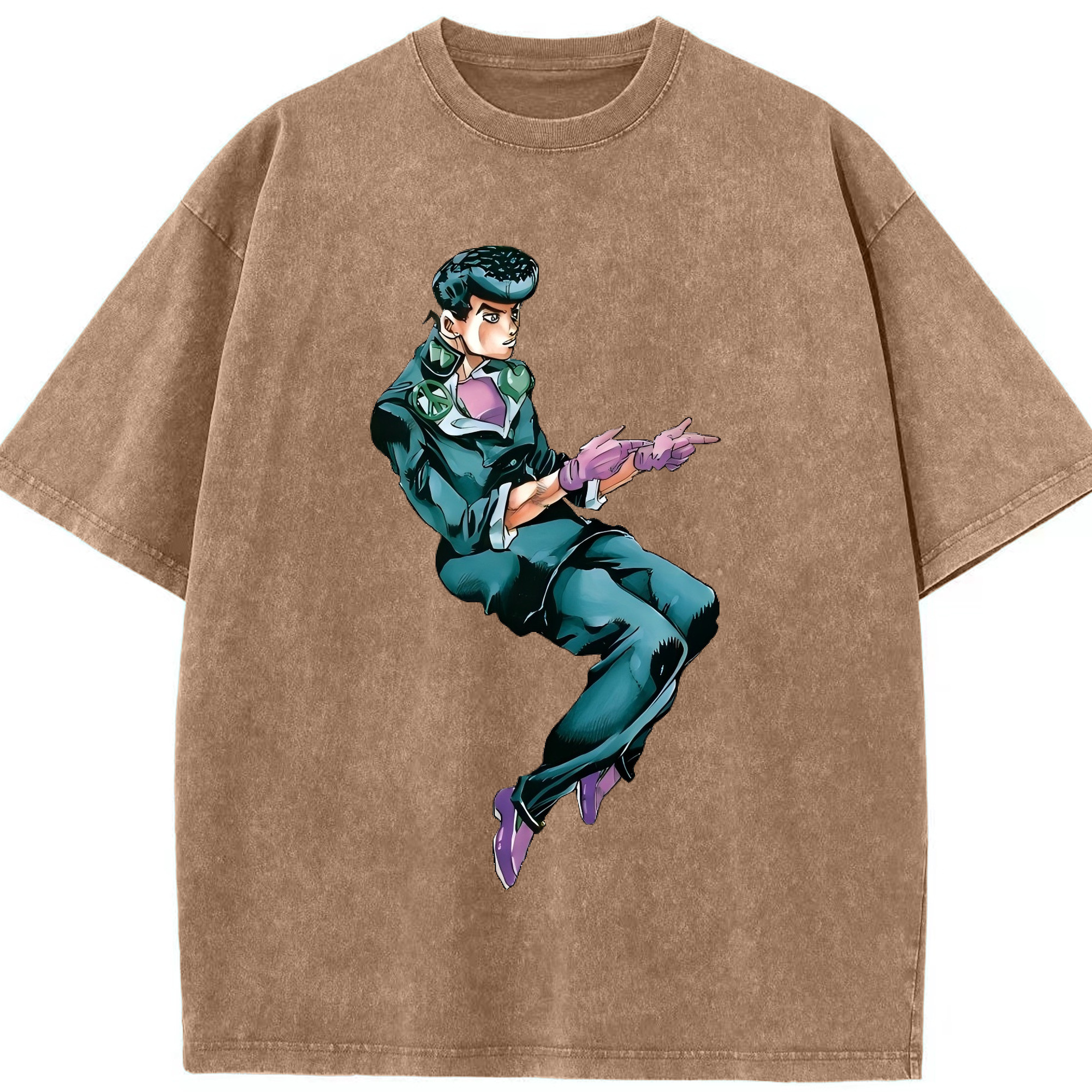 （画像用） ジョジョの奇妙な冒険 ひがしかた じょうすけ JoJo's Bizarre Adventure Higashikata Josuke 綿100% ヴィンテージ風 半袖Tシャツ（フロントプリント）