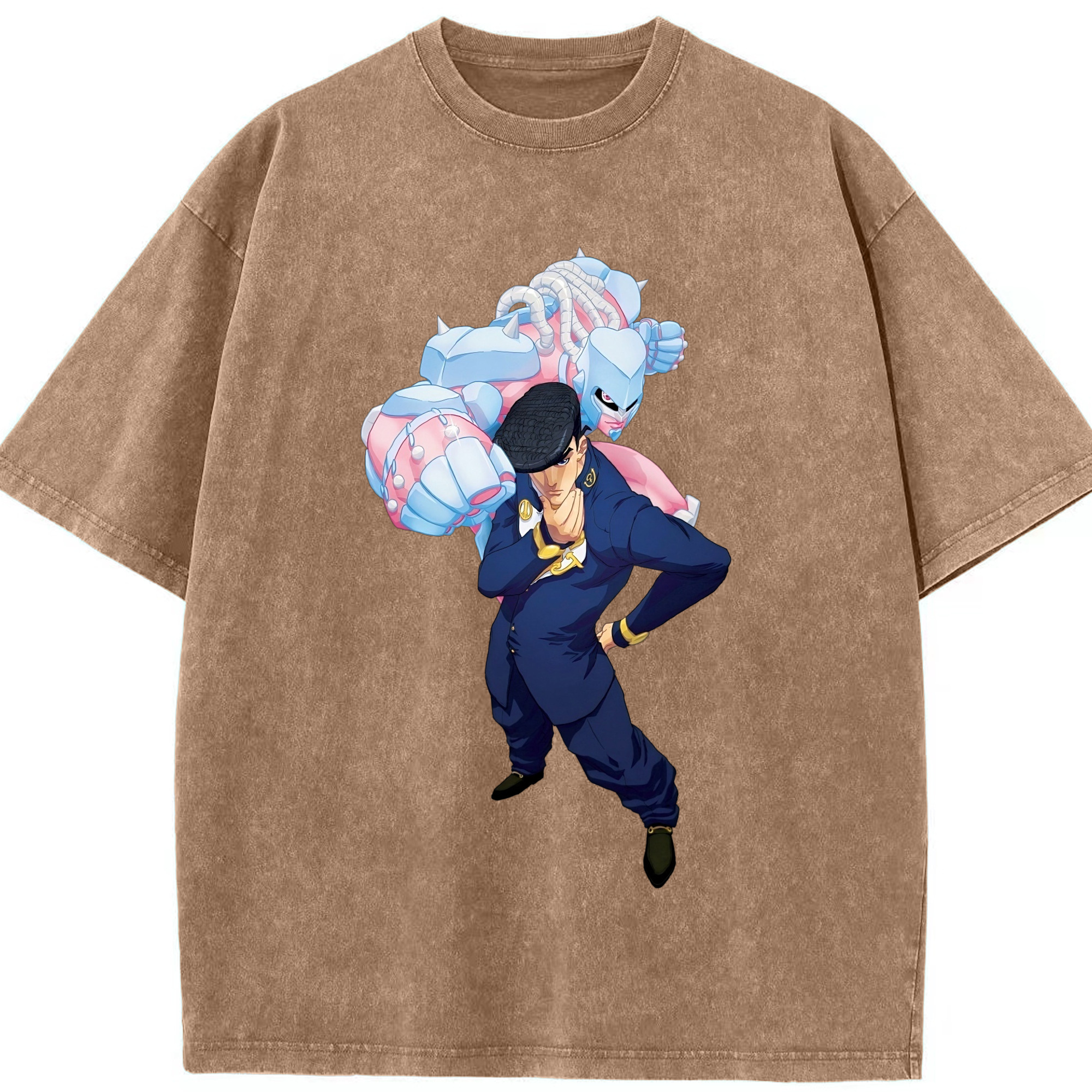 （画像用） ジョジョの奇妙な冒険 ひがしかた じょうすけ JoJo's Bizarre Adventure Higashikata Josuke 綿100% ヴィンテージ風 半袖Tシャツ（フロントプリント）