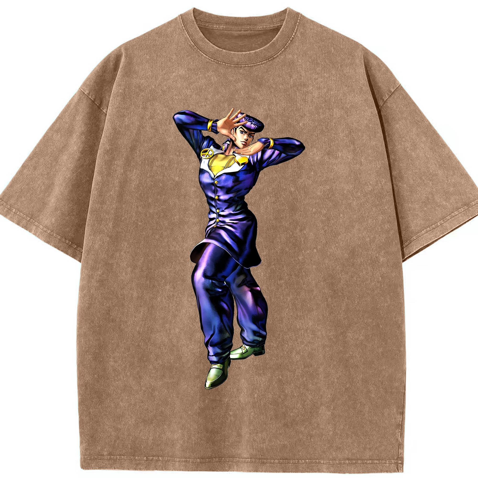 （画像用） ジョジョの奇妙な冒険 ひがしかた じょうすけ JoJo's Bizarre Adventure Higashikata Josuke 綿100% ヴィンテージ風 半袖Tシャツ（フロントプリント）