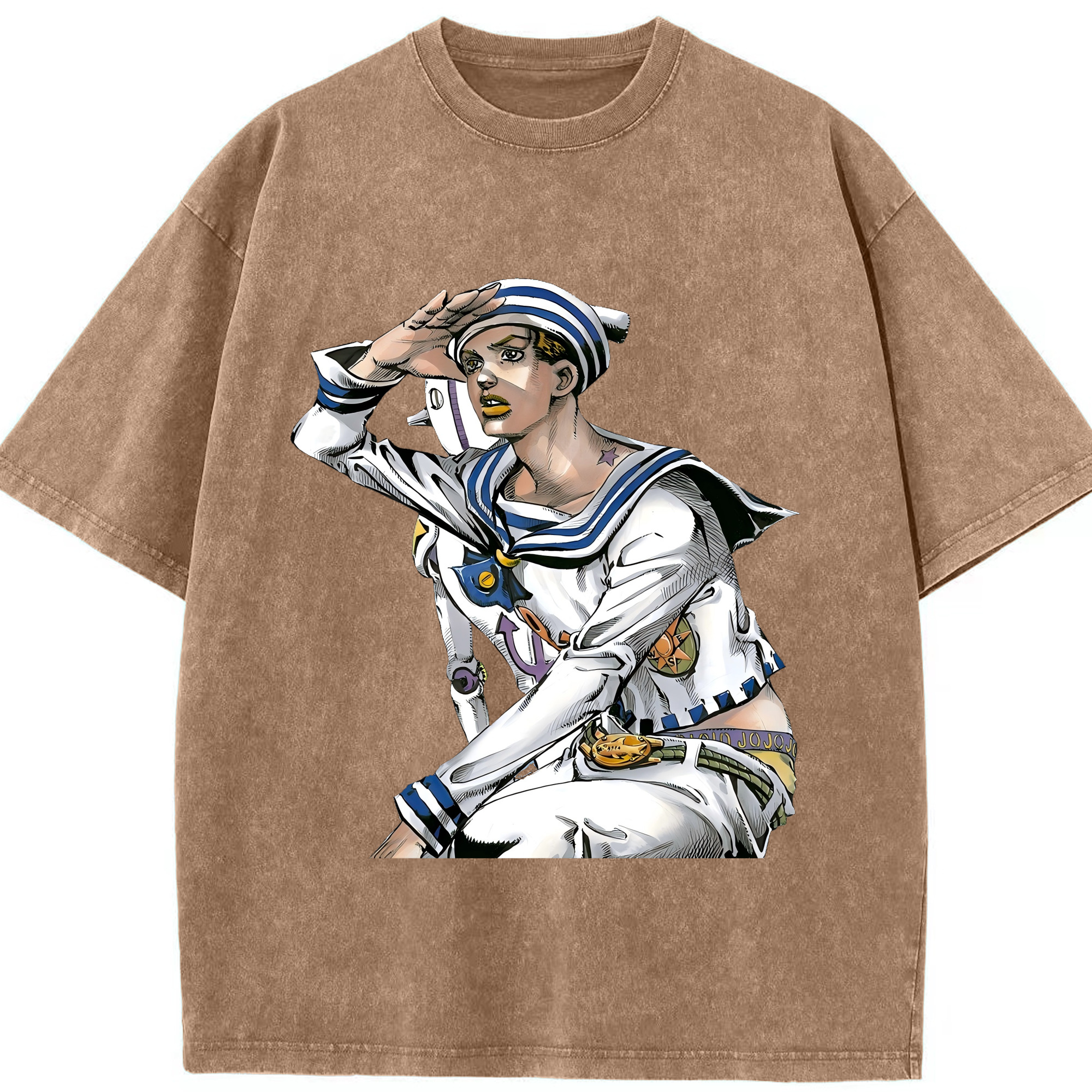 （画像用） ジョジョの奇妙な冒険 東方定助 JoJo's Bizarre Adventure Higashikata Josuke 綿100% ヴィンテージ風 半袖Tシャツ（フロントプリント）