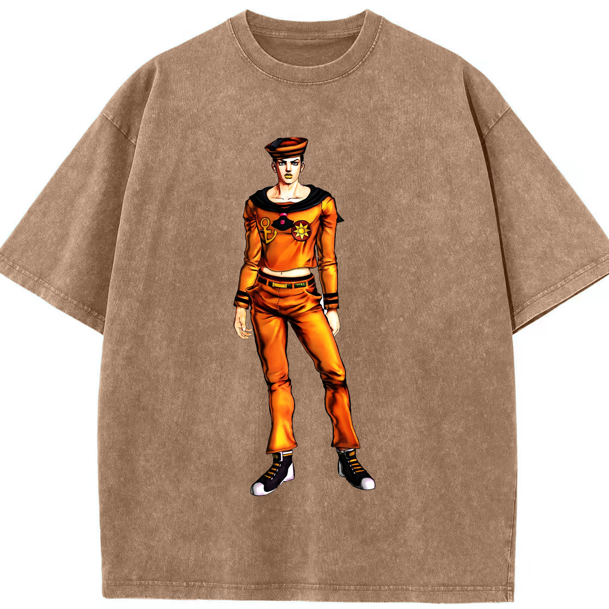 （画像用） ジョジョの奇妙な冒険 東方定助 JoJo's Bizarre Adventure Higashikata Josuke 綿100% ヴィンテージ風 半袖Tシャツ（フロントプリント）