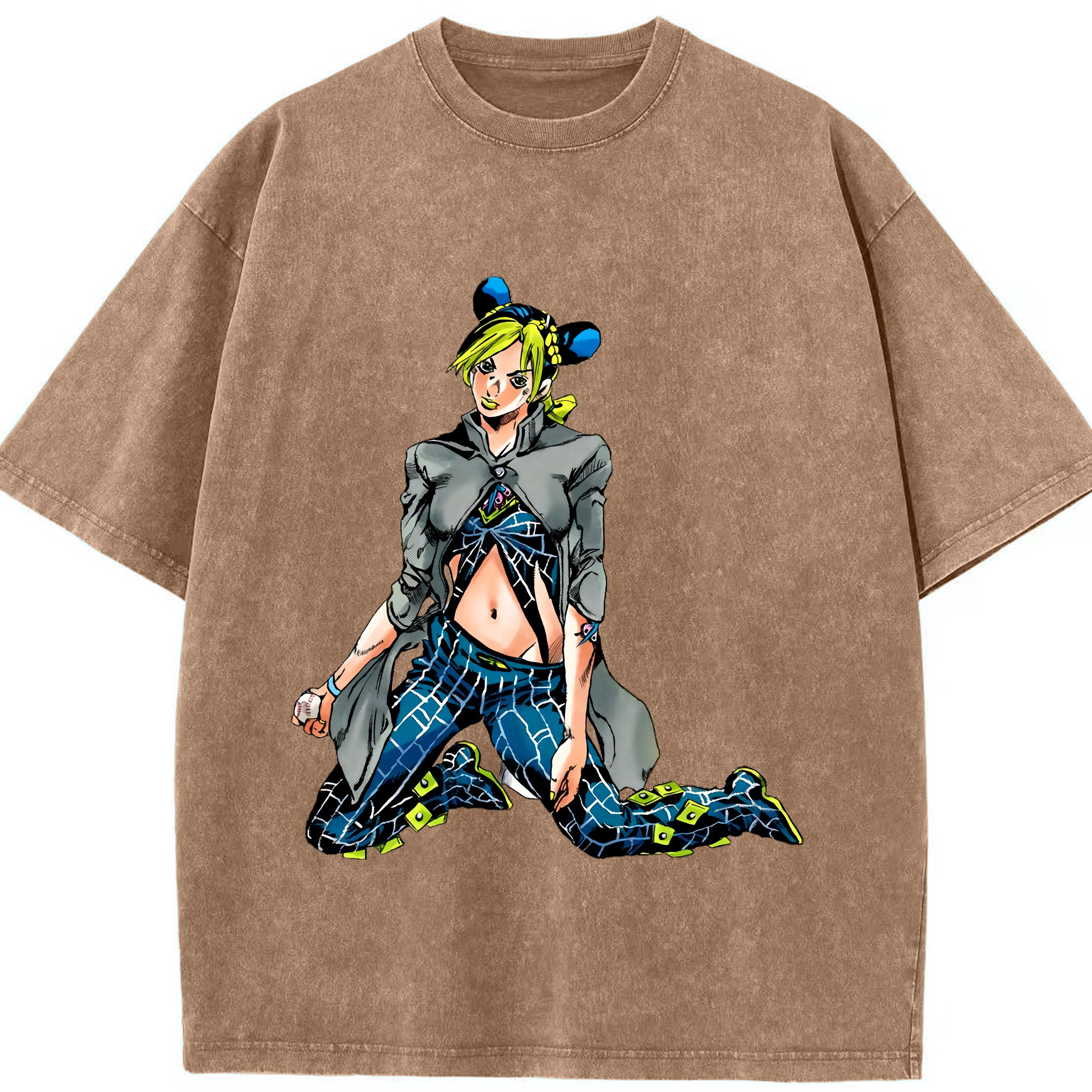 （画像用） "ジョジョの奇妙な冒険 くうじょう ジョリーン JoJo's Bizarre Adventure Jolyne Cujoh " 綿100% ヴィンテージ風 半袖Tシャツ（フロントプリント）