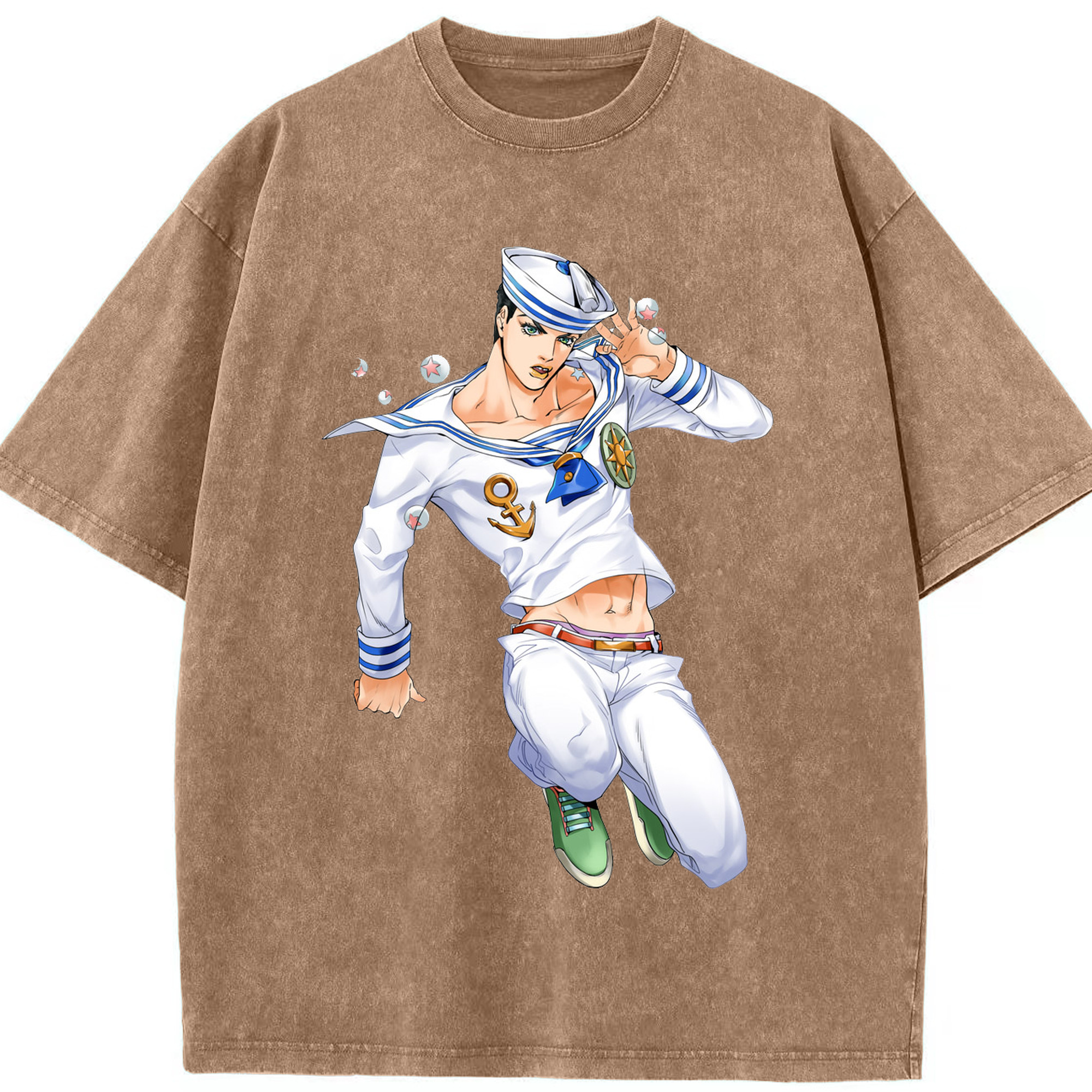 （画像用） ジョジョの奇妙な冒険 東方定助 JoJo's Bizarre Adventure Higashikata Josuke 綿100% ヴィンテージ風 半袖Tシャツ（フロントプリント）