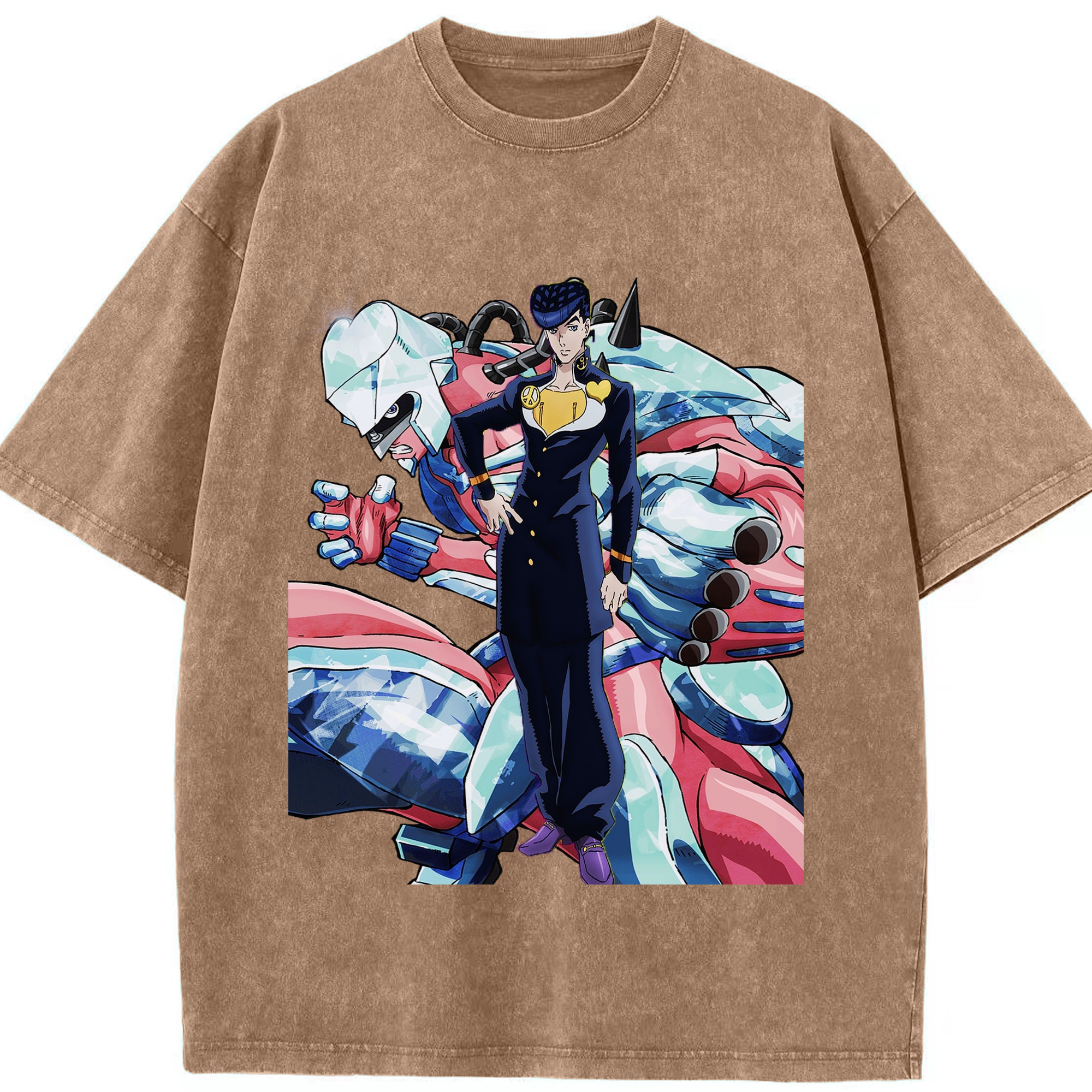 （画像用） ジョジョの奇妙な冒険 ひがしかた じょうすけ JoJo's Bizarre Adventure Higashikata Josuke 綿100% ヴィンテージ風 半袖Tシャツ（フロントプリント）