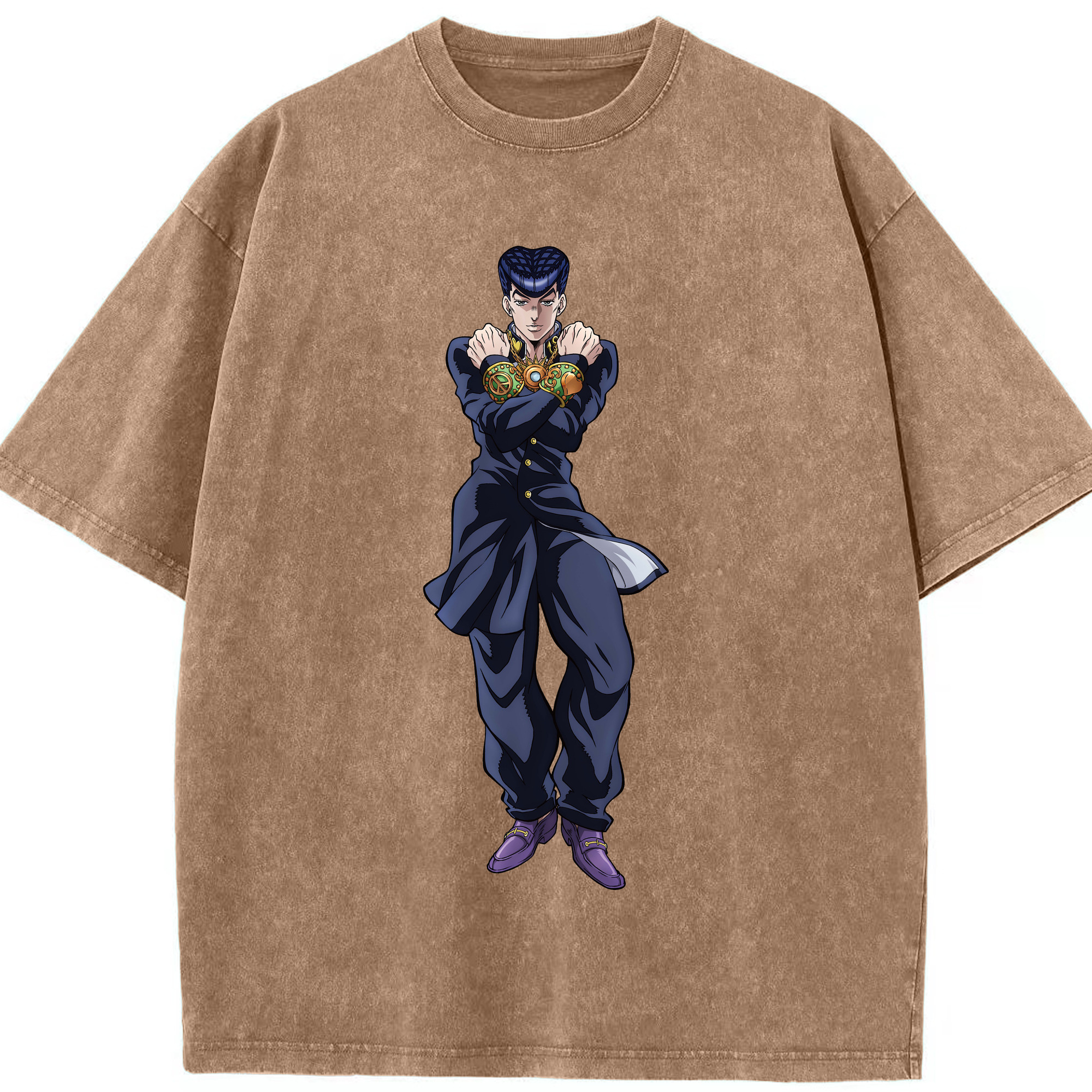 （画像用） ジョジョの奇妙な冒険 ひがしかた じょうすけ JoJo's Bizarre Adventure Higashikata Josuke 綿100% ヴィンテージ風 半袖Tシャツ（フロントプリント）