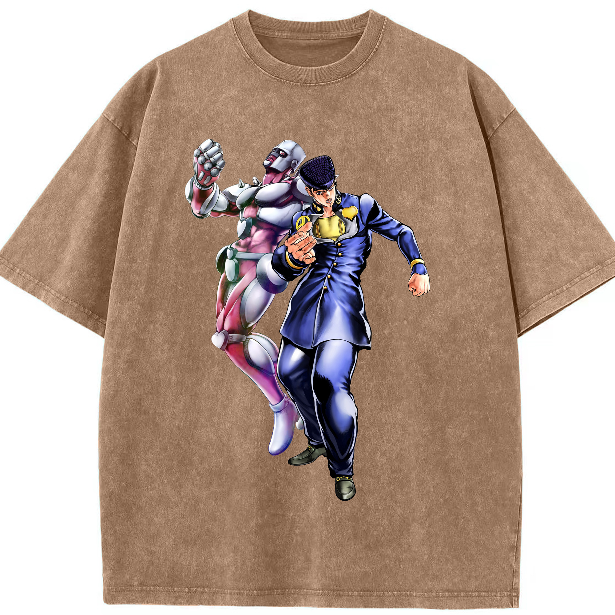 （画像用） ジョジョの奇妙な冒険 ひがしかた じょうすけ JoJo's Bizarre Adventure Higashikata Josuke 綿100% ヴィンテージ風 半袖Tシャツ（フロントプリント）