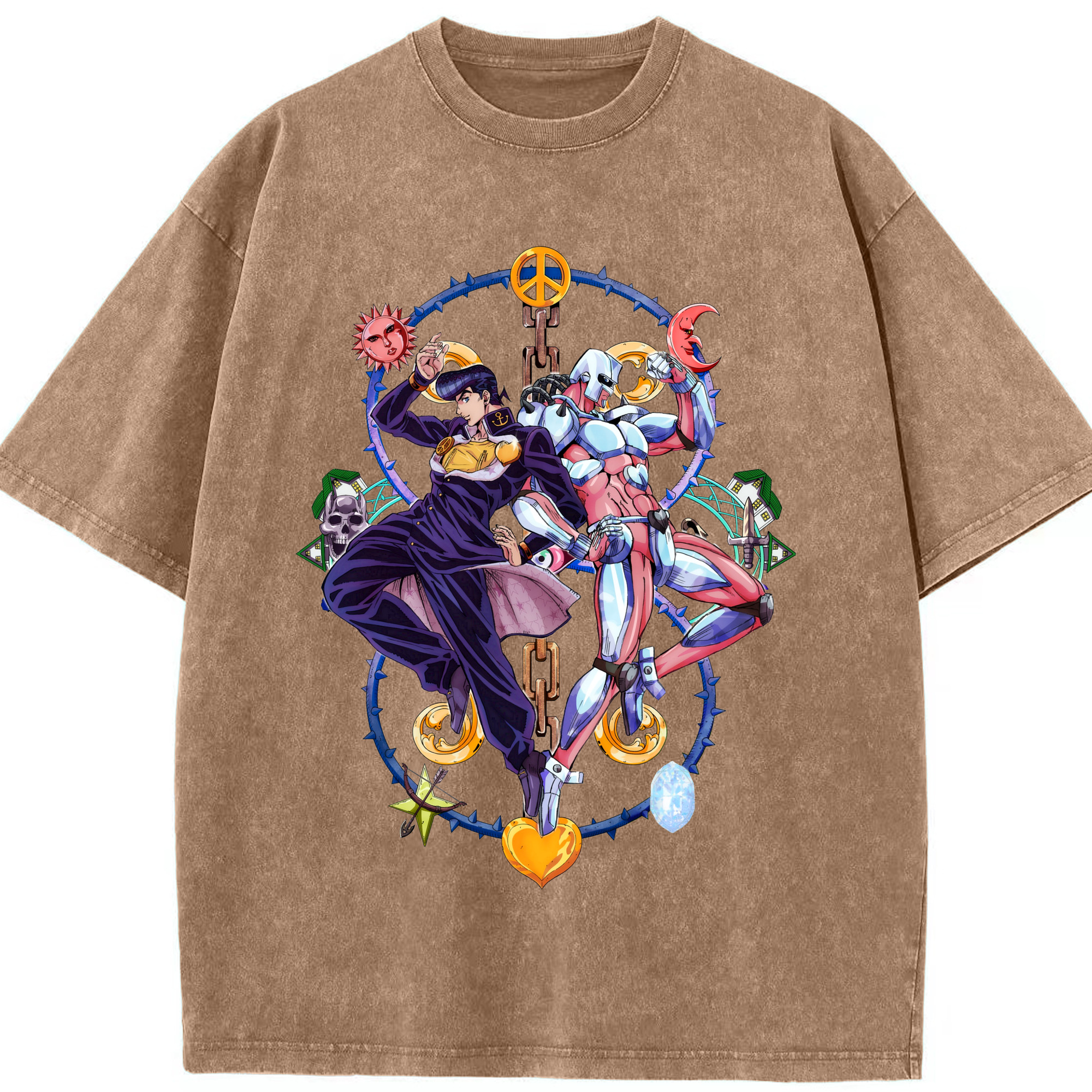 （画像用） ジョジョの奇妙な冒険 ひがしかた じょうすけ JoJo's Bizarre Adventure Higashikata Josuke 綿100% ヴィンテージ風 半袖Tシャツ（フロントプリント）