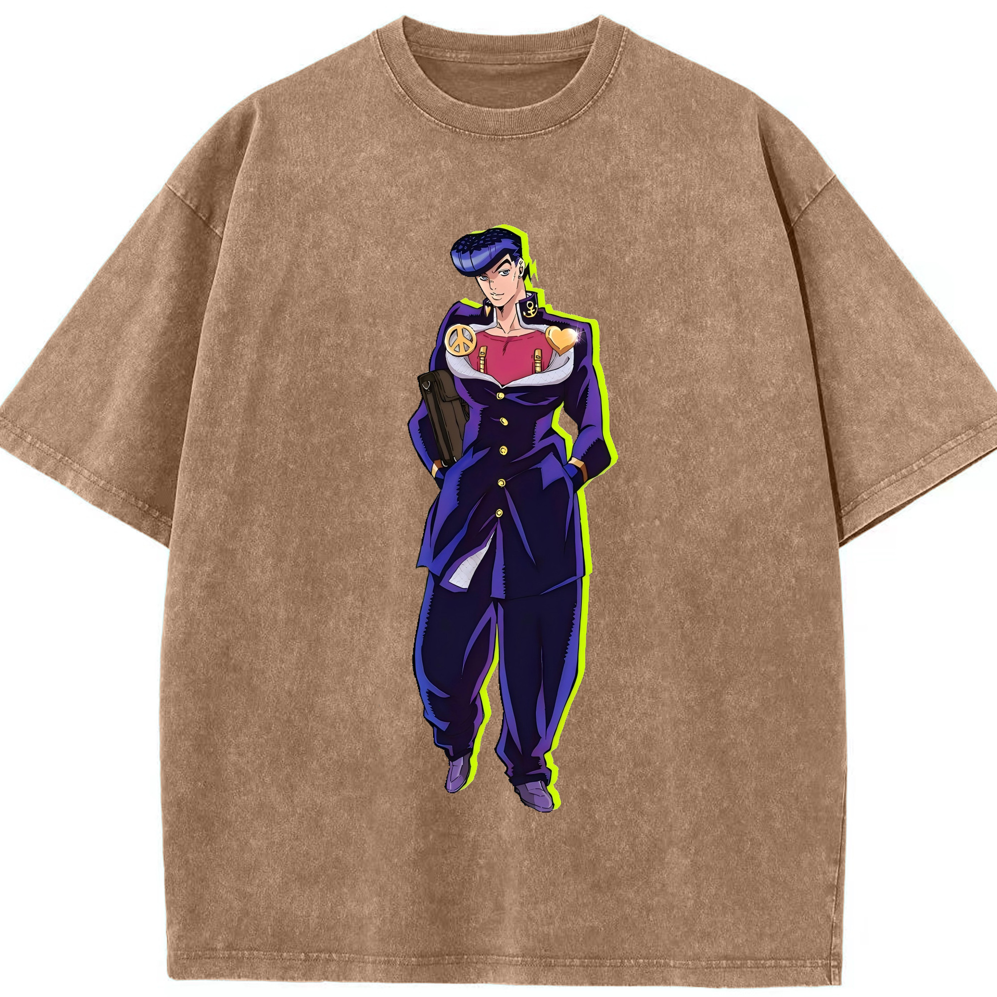 （画像用） ジョジョの奇妙な冒険 ひがしかた じょうすけ JoJo's Bizarre Adventure Higashikata Josuke 綿100% ヴィンテージ風 半袖Tシャツ（フロントプリント）