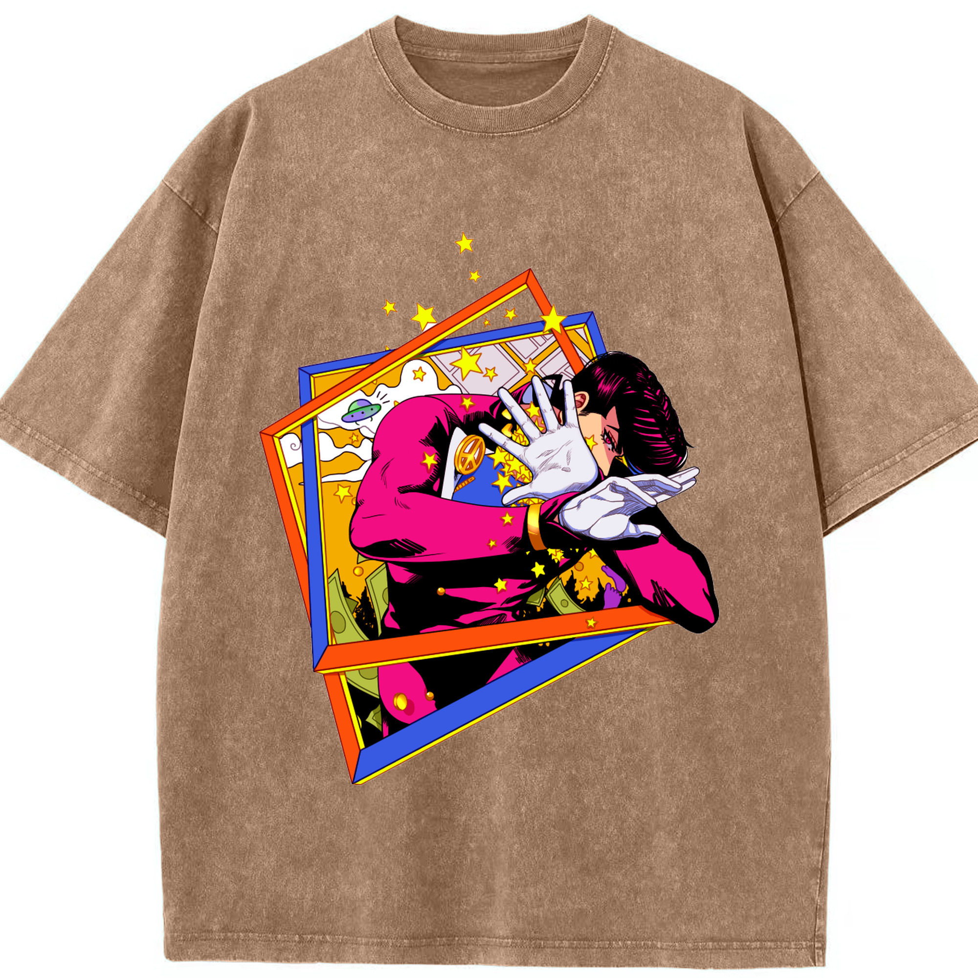 （画像用） ジョジョの奇妙な冒険 ひがしかた じょうすけ JoJo's Bizarre Adventure Higashikata Josuke 綿100% ヴィンテージ風 半袖Tシャツ（フロントプリント）
