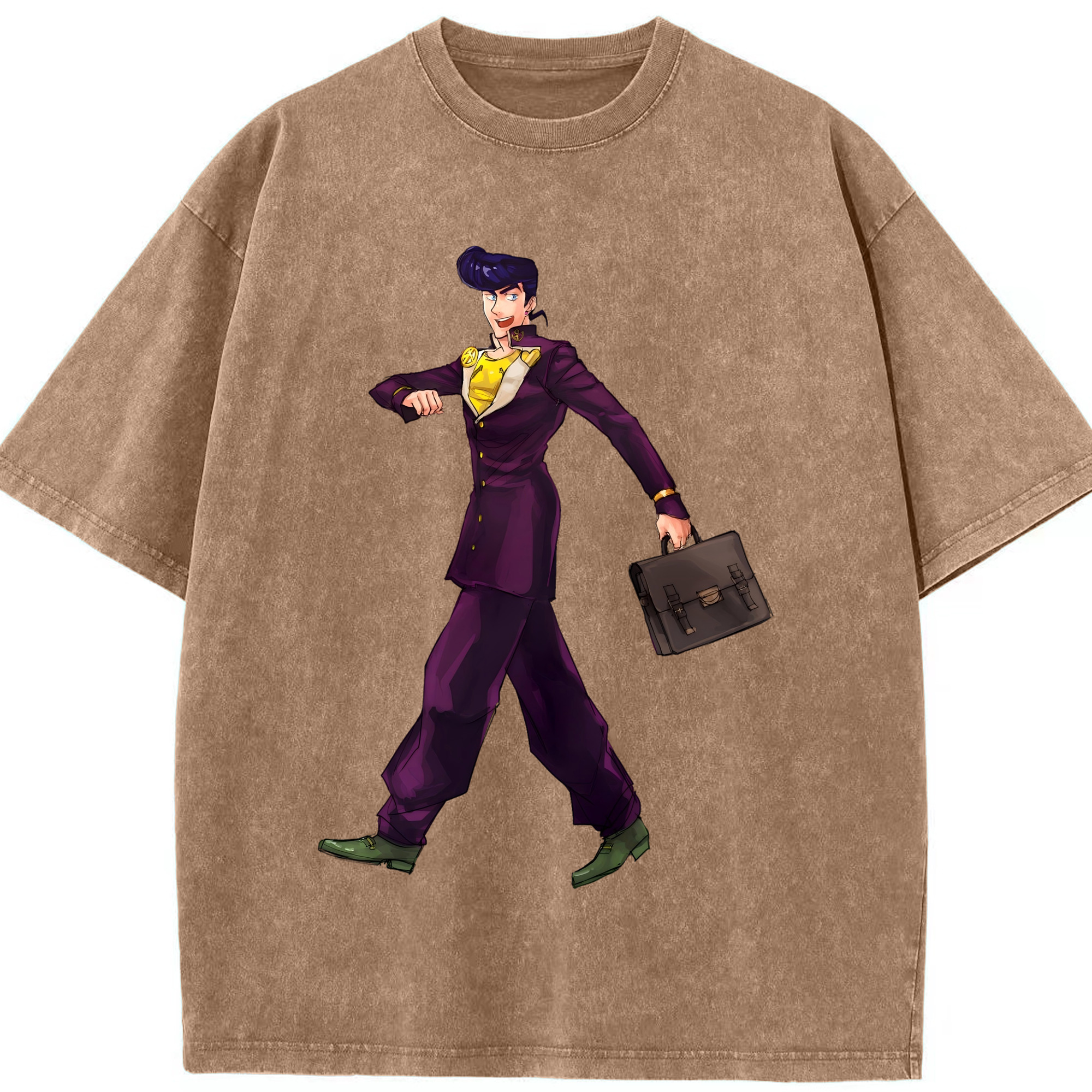 （画像用） ジョジョの奇妙な冒険 ひがしかた じょうすけ JoJo's Bizarre Adventure Higashikata Josuke 綿100% ヴィンテージ風 半袖Tシャツ（フロントプリント）