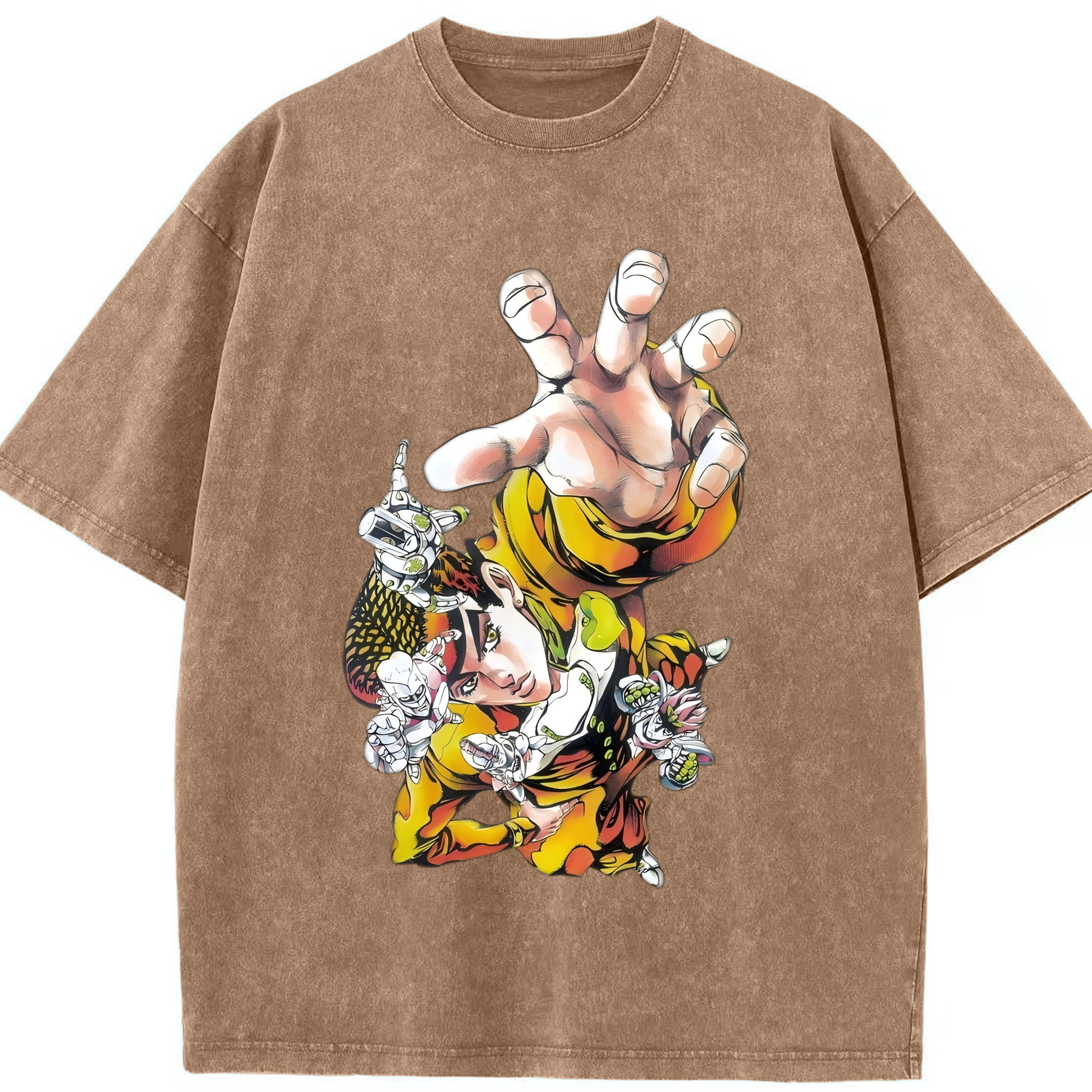 （画像用） ジョジョの奇妙な冒険 ひがしかた じょうすけ JoJo's Bizarre Adventure Higashikata Josuke 綿100% ヴィンテージ風 半袖Tシャツ（フロントプリント）