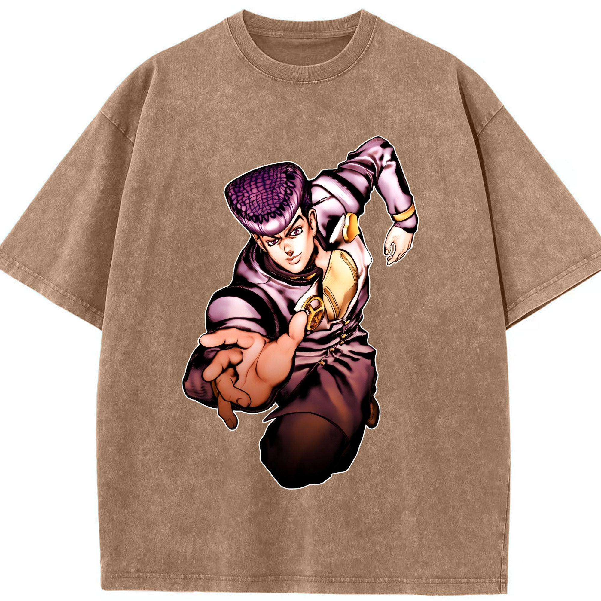 （画像用） ジョジョの奇妙な冒険 ひがしかた じょうすけ JoJo's Bizarre Adventure Higashikata Josuke 綿100% ヴィンテージ風 半袖Tシャツ（フロントプリント）