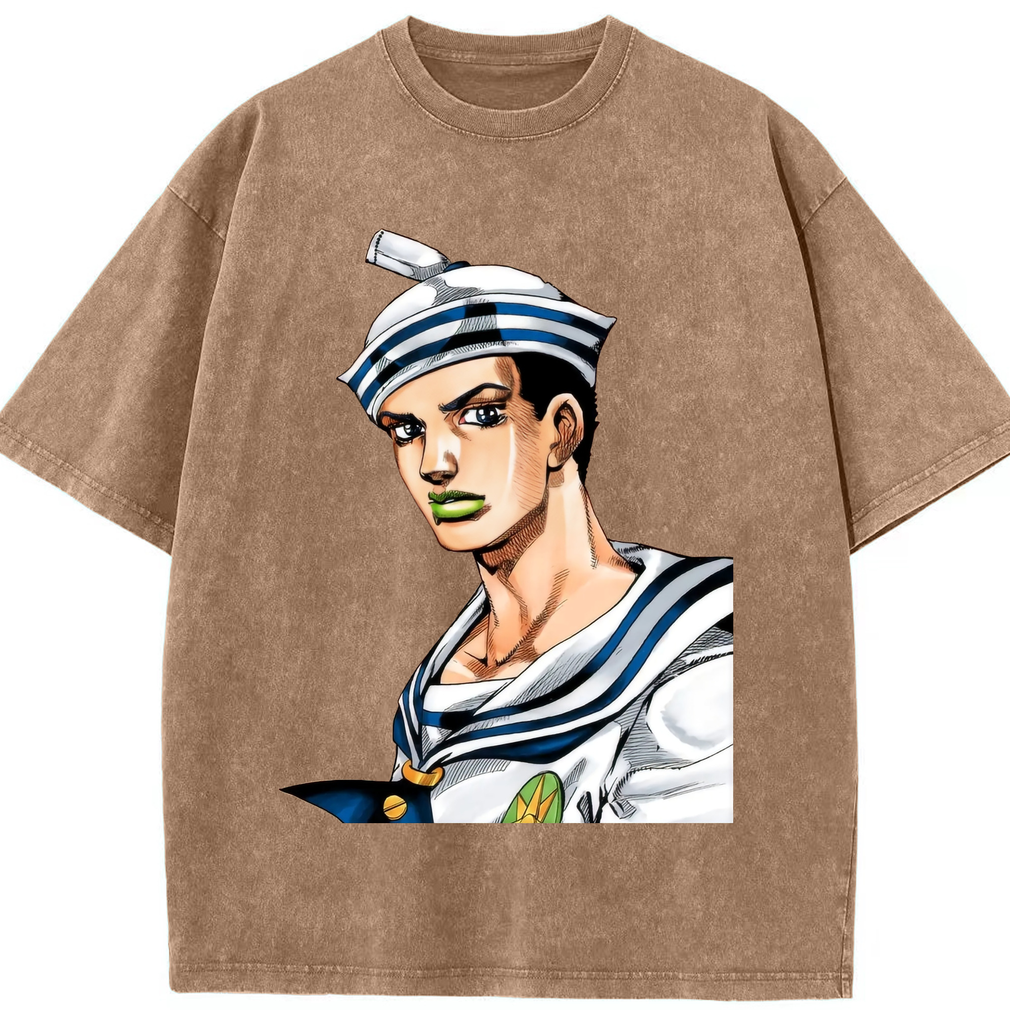 （画像用） ジョジョの奇妙な冒険 東方定助 JoJo's Bizarre Adventure Higashikata Josuke 綿100% ヴィンテージ風 半袖Tシャツ（フロントプリント）