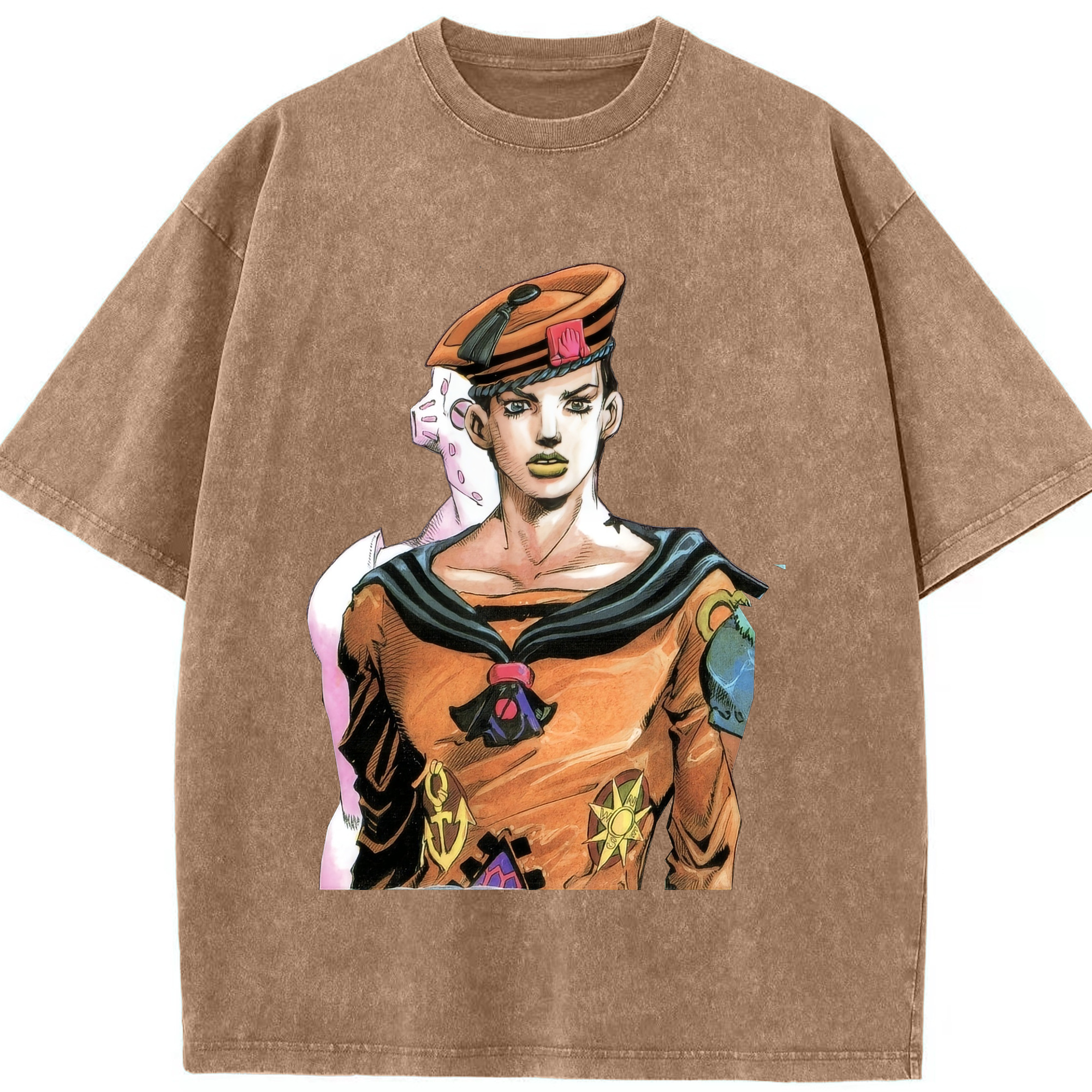 （画像用） ジョジョの奇妙な冒険 東方定助 JoJo's Bizarre Adventure Higashikata Josuke 綿100% ヴィンテージ風 半袖Tシャツ（フロントプリント）