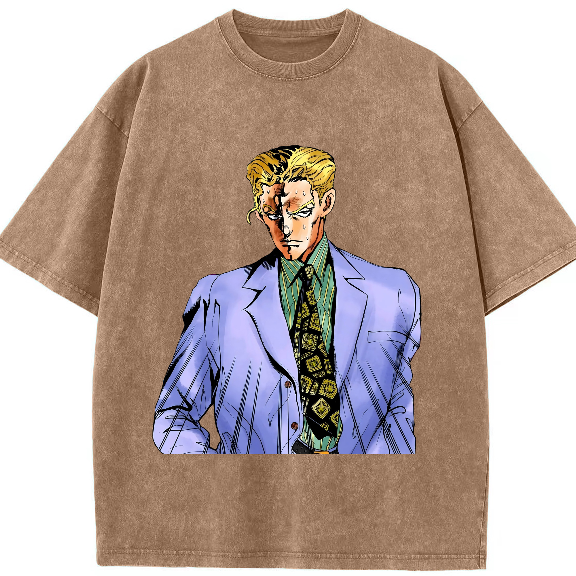 （画像用） ジョジョの奇妙な冒険 きら よしかげ JoJo's Bizarre Adventure Kira Yoshikage 綿100% ヴィンテージ風 半袖Tシャツ（フロントプリント）