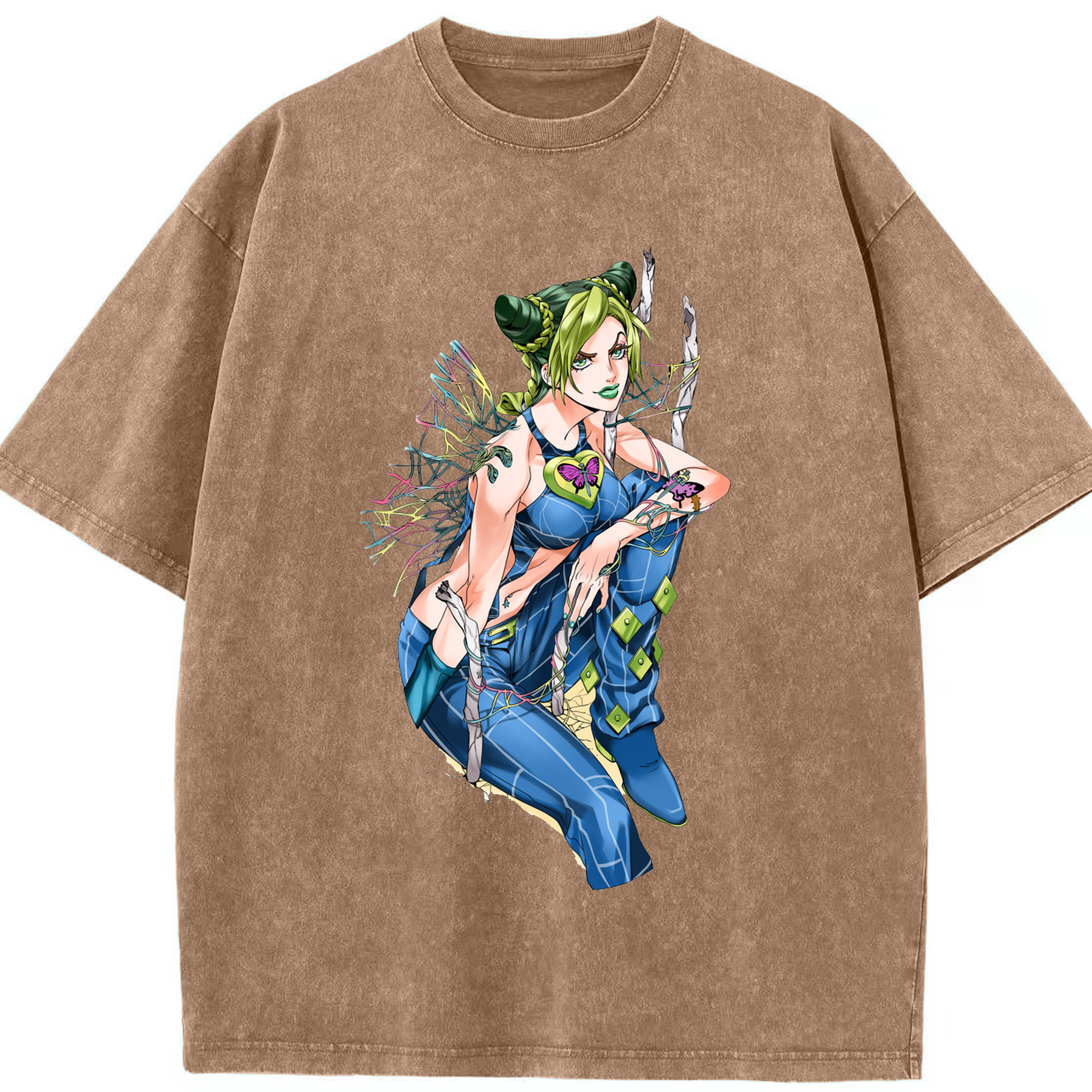 （画像用） "ジョジョの奇妙な冒険 くうじょう ジョリーン JoJo's Bizarre Adventure Jolyne Cujoh " 綿100% ヴィンテージ風 半袖Tシャツ（フロントプリント）