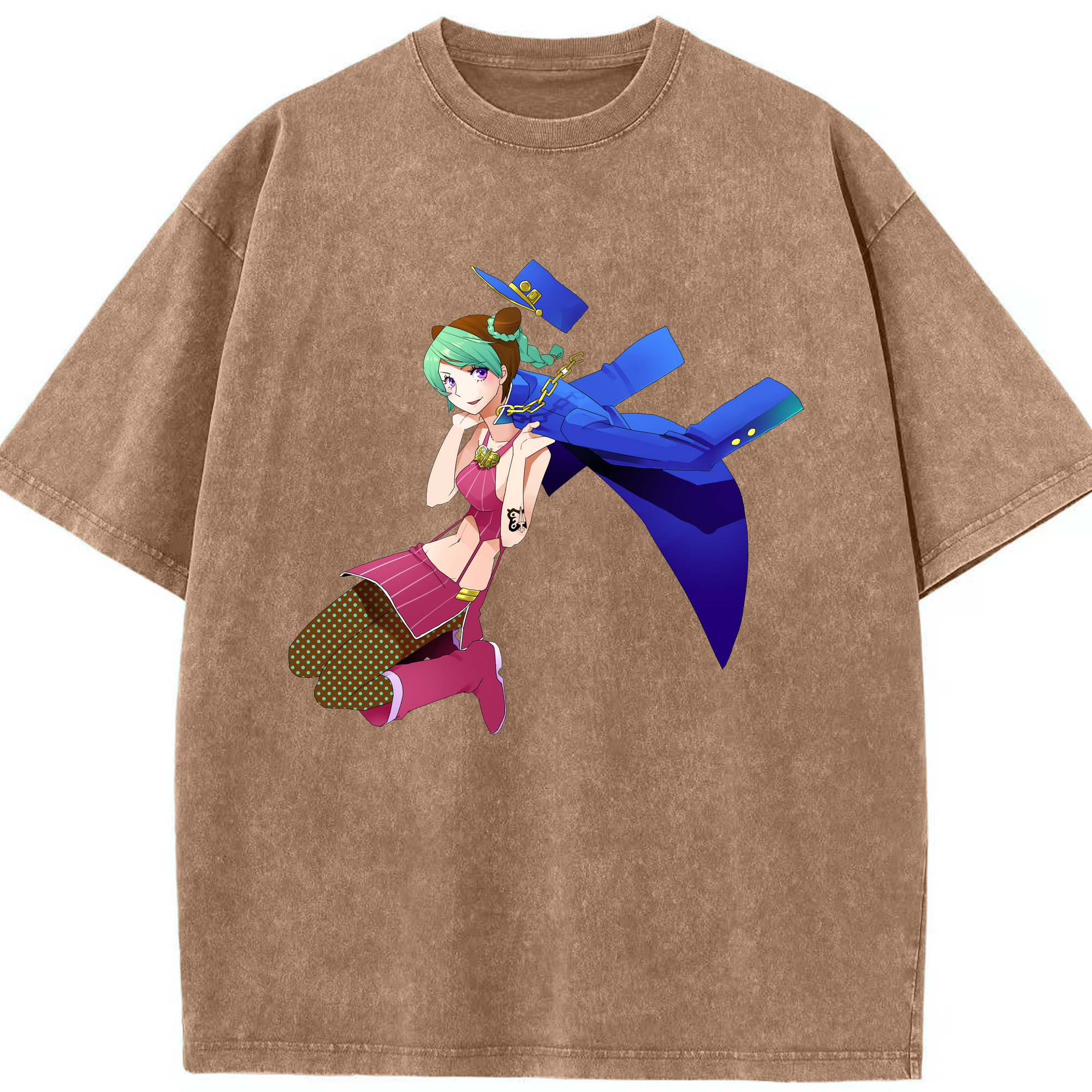 （画像用） "ジョジョの奇妙な冒険 くうじょう ジョリーン JoJo's Bizarre Adventure Jolyne Cujoh " 綿100% ヴィンテージ風 半袖Tシャツ（フロントプリント）