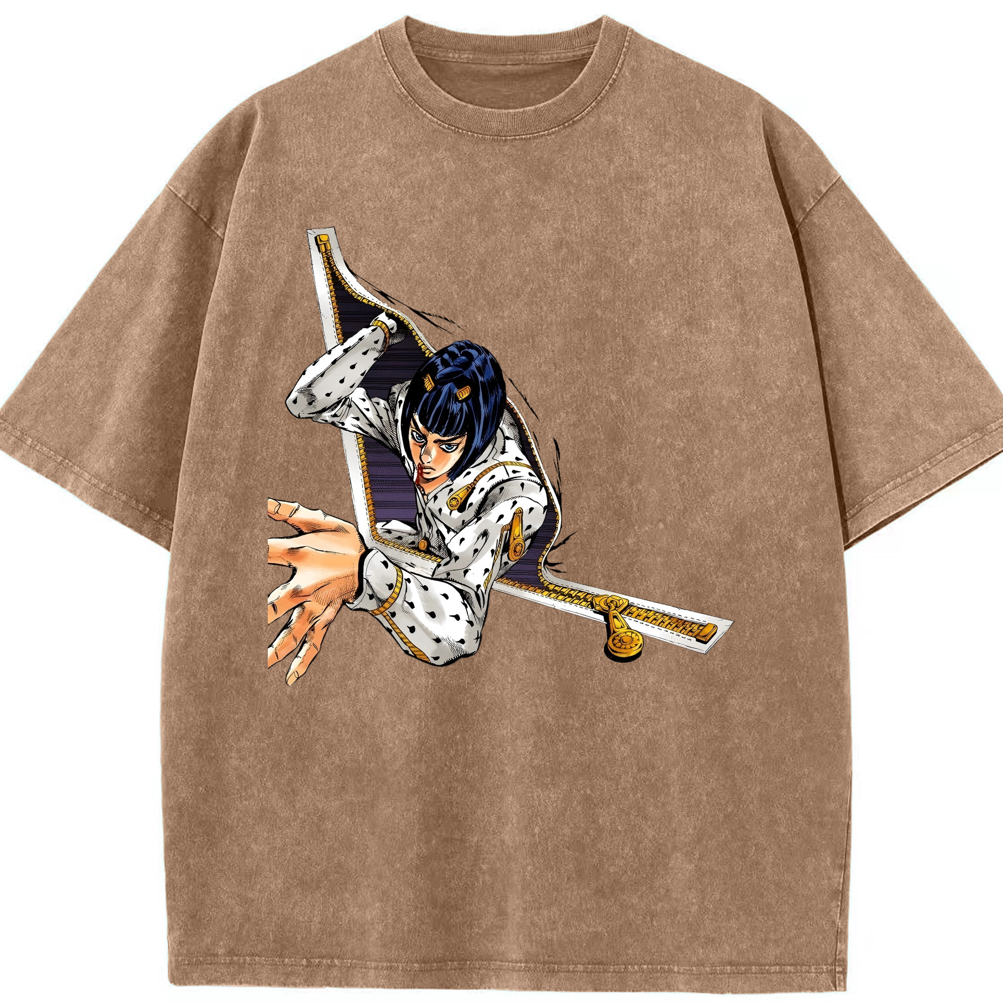 （画像用） ジョジョの奇妙な冒険 ブローノ?ブチャラティ JoJo's Bizarre Adventure Bruno Bucciarati 綿100% ヴィンテージ風 半袖Tシャツ（フロントプリント）