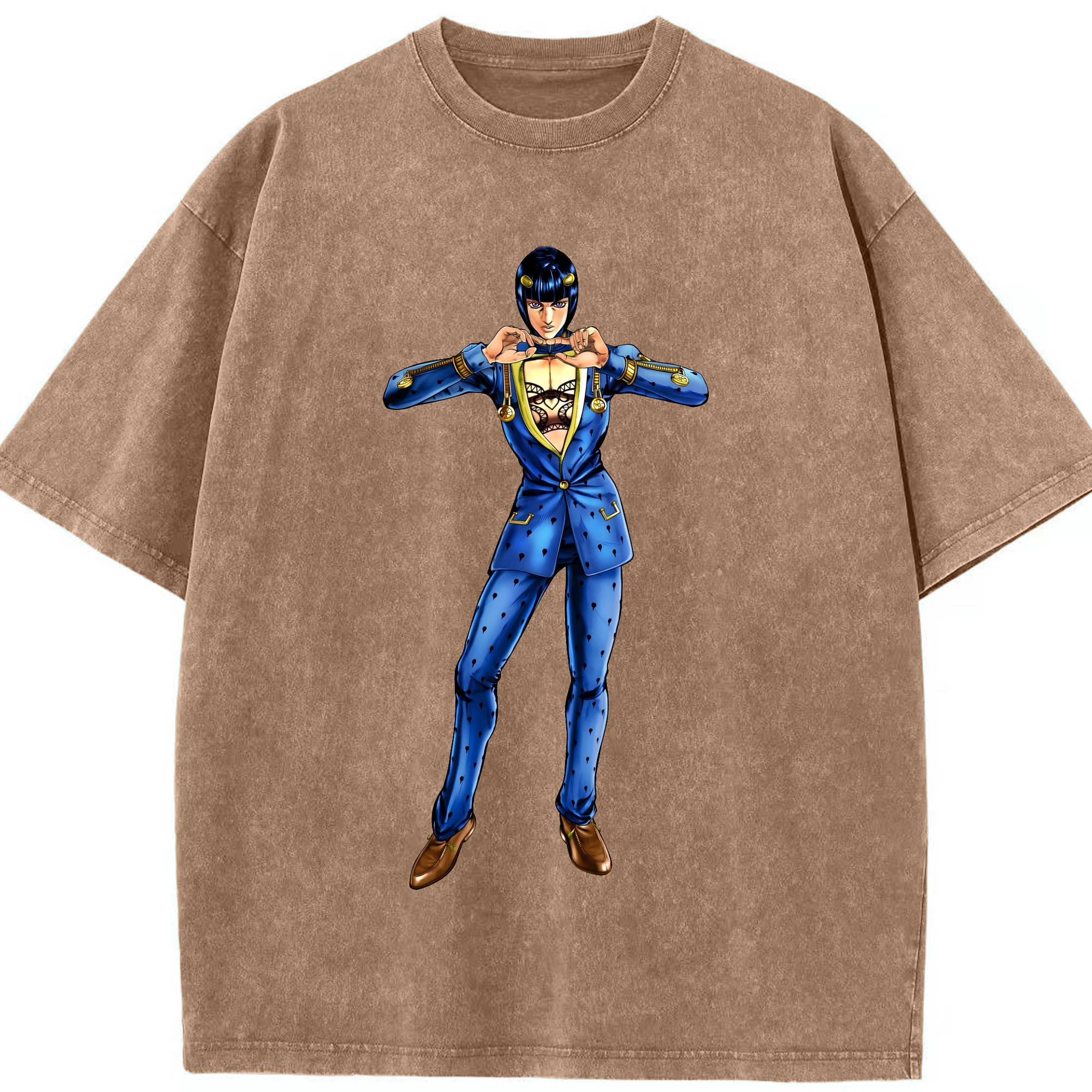 （画像用） ジョジョの奇妙な冒険 ブローノ?ブチャラティ JoJo's Bizarre Adventure Bruno Bucciarati 綿100% ヴィンテージ風 半袖Tシャツ（フロントプリント）