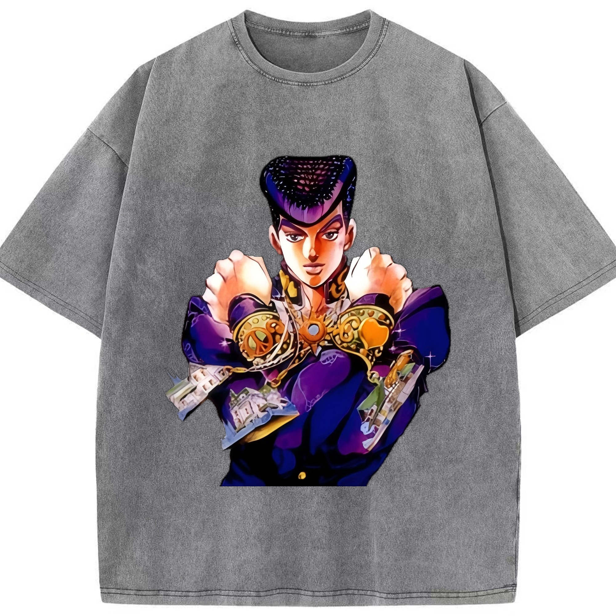 （画像用） ジョジョの奇妙な冒険 ひがしかた じょうすけ JoJo's Bizarre Adventure Higashikata Josuke 綿100% ヴィンテージ風 半袖Tシャツ（フロントプリント）