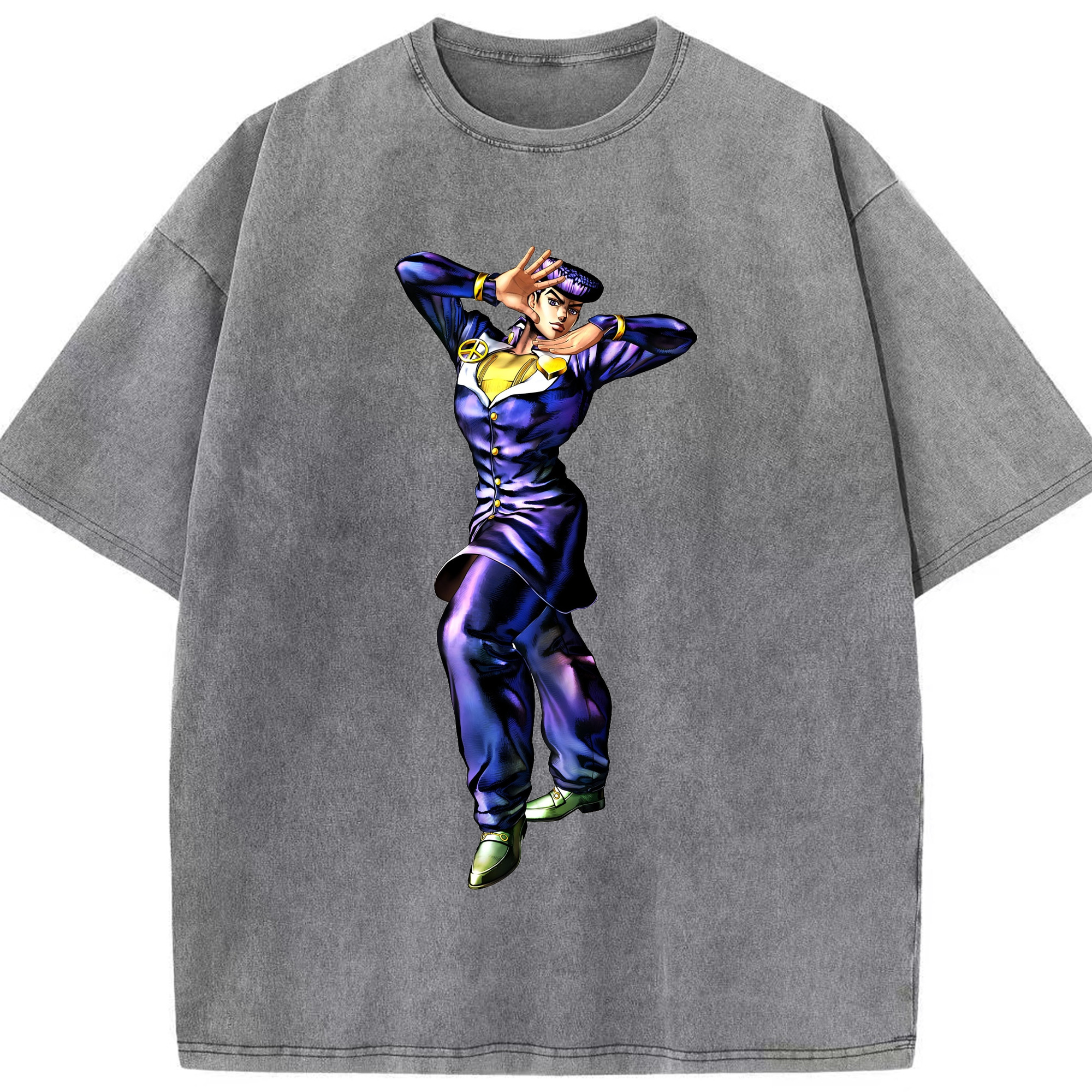 （画像用） ジョジョの奇妙な冒険 ひがしかた じょうすけ JoJo's Bizarre Adventure Higashikata Josuke 綿100% ヴィンテージ風 半袖Tシャツ（フロントプリント）