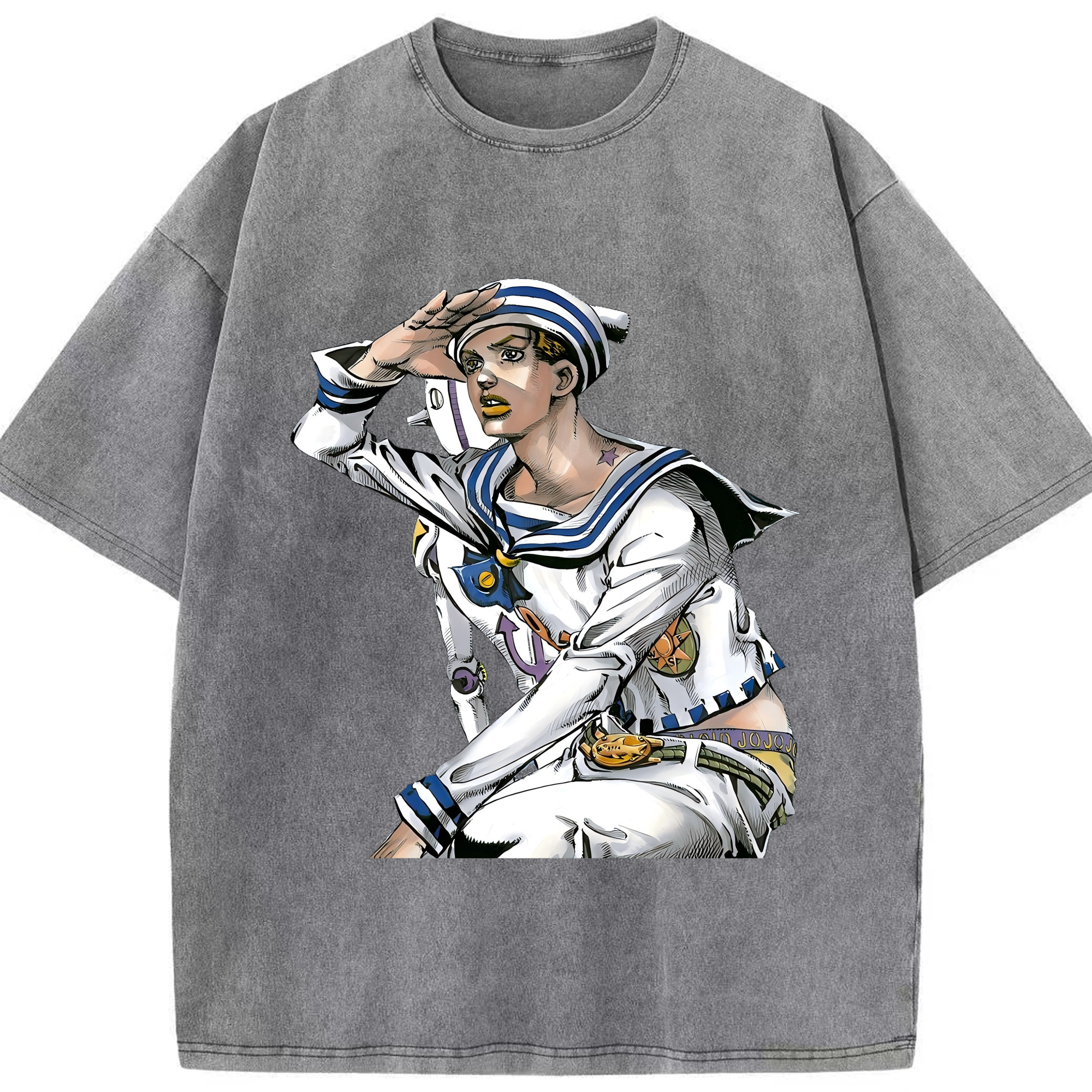 （画像用） ジョジョの奇妙な冒険 東方定助 JoJo's Bizarre Adventure Higashikata Josuke 綿100% ヴィンテージ風 半袖Tシャツ（フロントプリント）