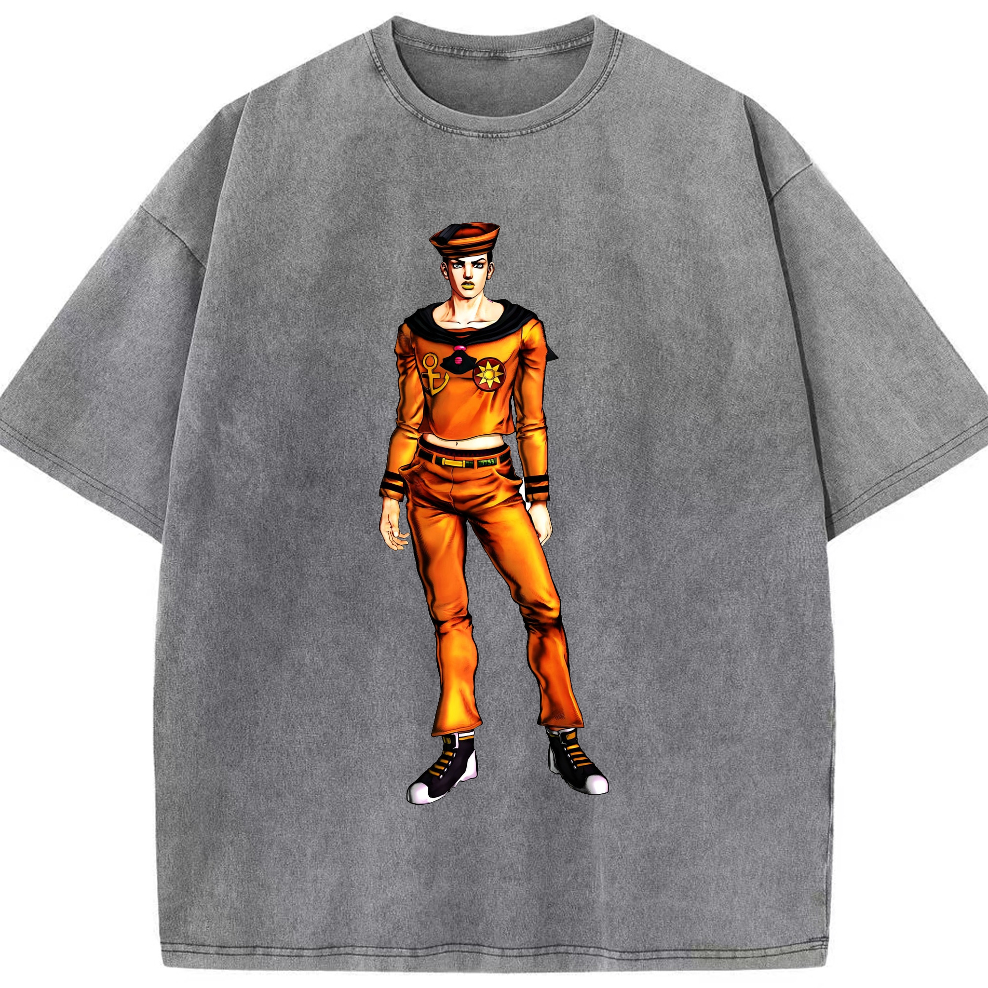 （画像用） ジョジョの奇妙な冒険 東方定助 JoJo's Bizarre Adventure Higashikata Josuke 綿100% ヴィンテージ風 半袖Tシャツ（フロントプリント）