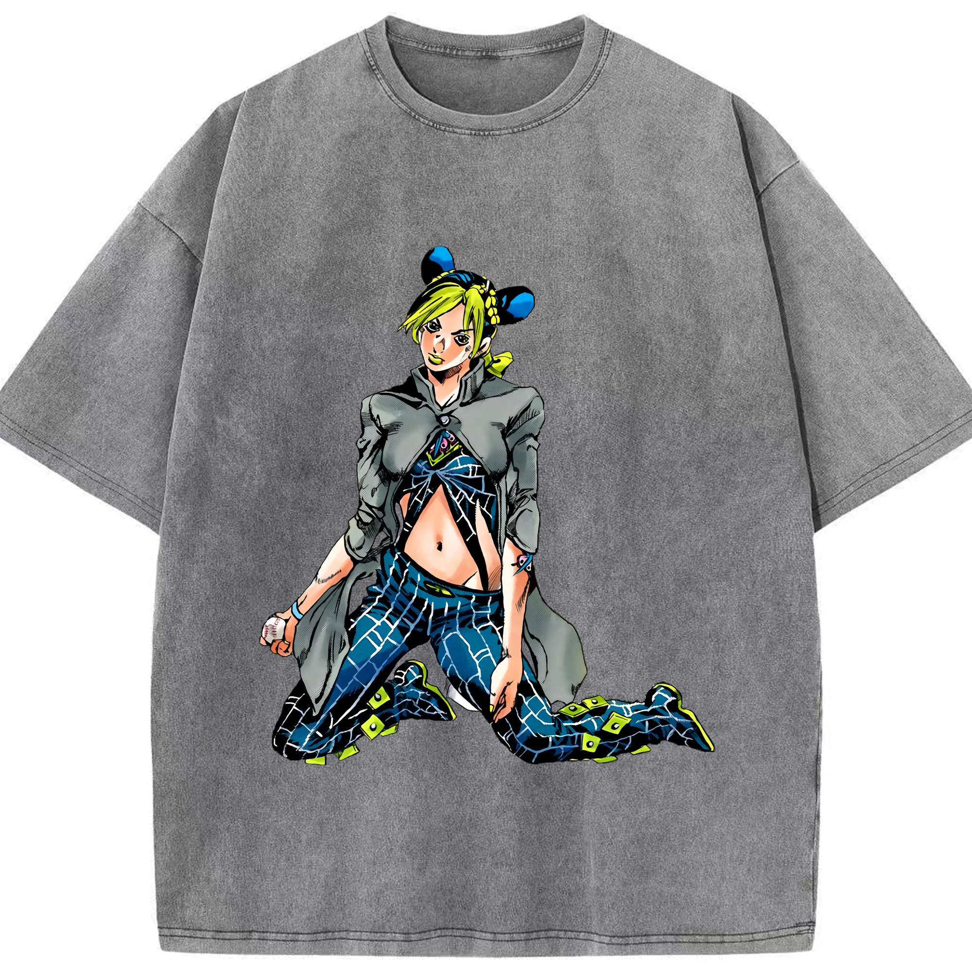 （画像用） "ジョジョの奇妙な冒険 くうじょう ジョリーン JoJo's Bizarre Adventure Jolyne Cujoh " 綿100% ヴィンテージ風 半袖Tシャツ（フロントプリント）