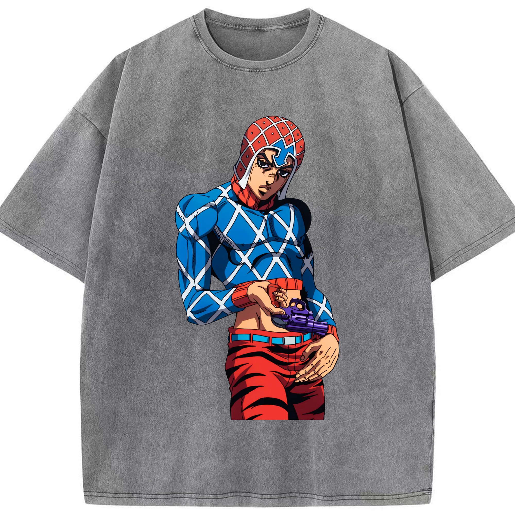 （画像用） ジョジョの奇妙な冒険 グイード?ミスタ JoJo's Bizarre Adventure Guido Mista 綿100% ヴィンテージ風 半袖Tシャツ（フロントプリント）