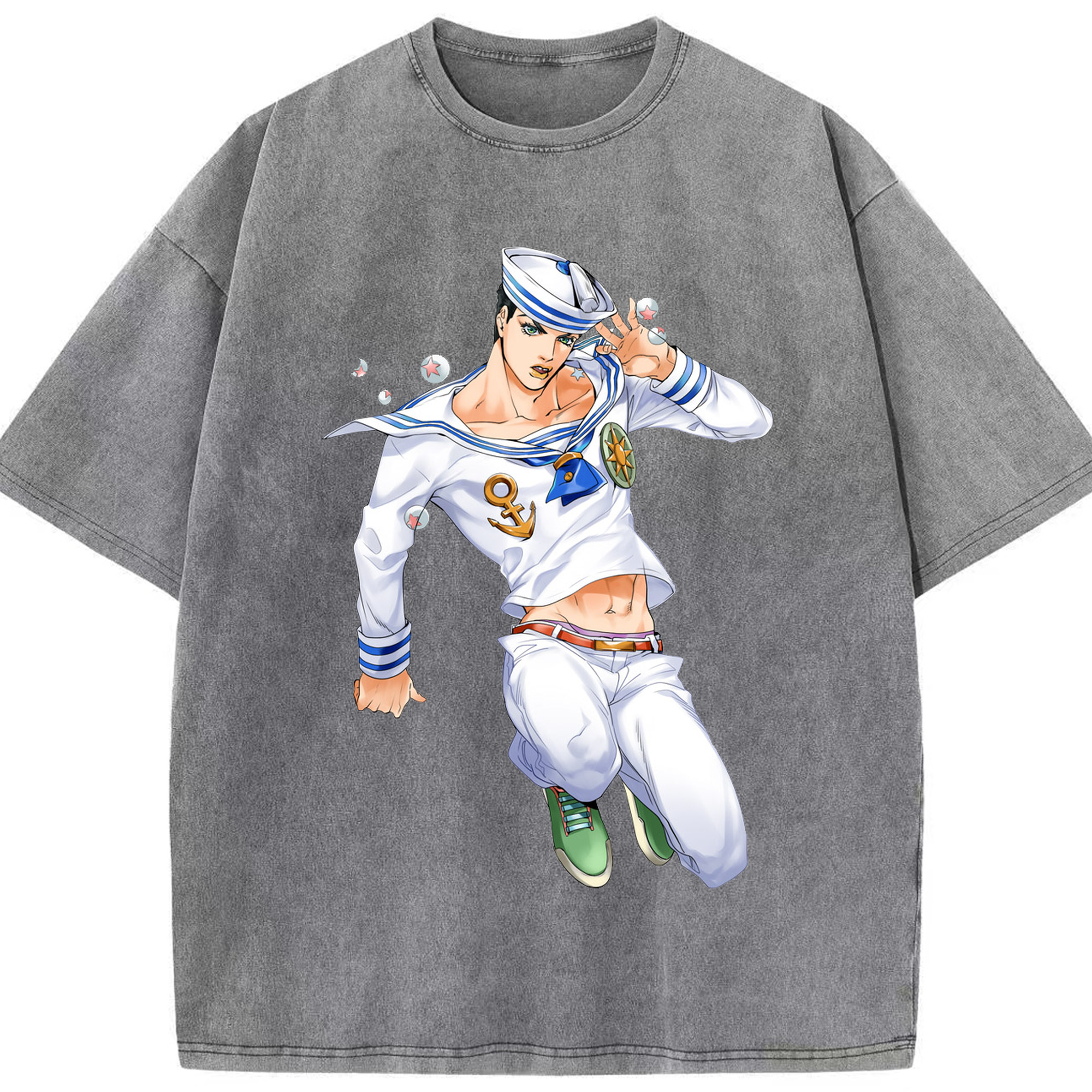 （画像用） ジョジョの奇妙な冒険 東方定助 JoJo's Bizarre Adventure Higashikata Josuke 綿100% ヴィンテージ風 半袖Tシャツ（フロントプリント）